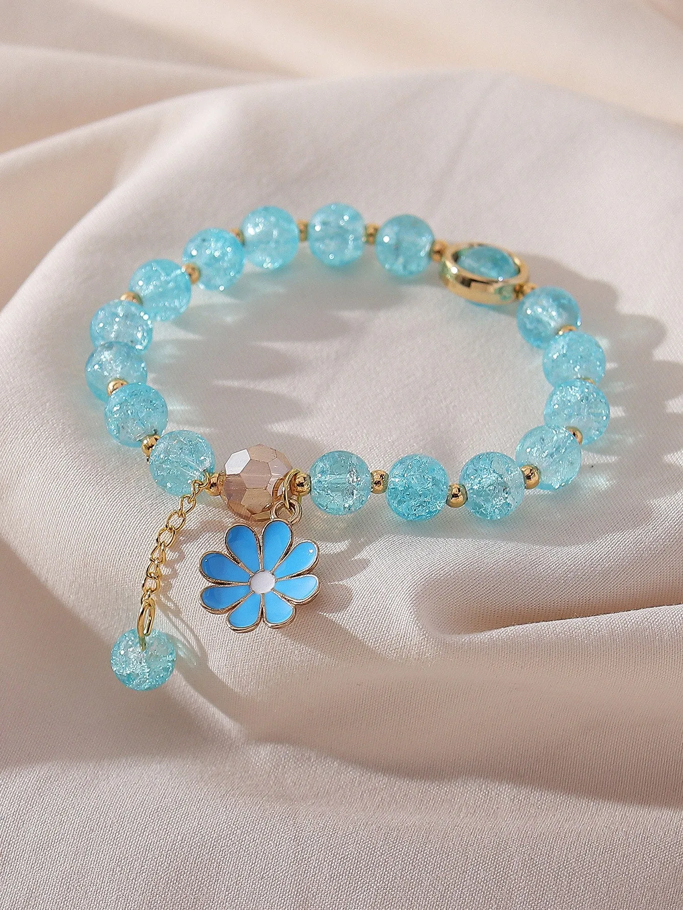 Blue Flower Charm Beaded Bracelet Women Bracelet Stackable Bracelet Crafted