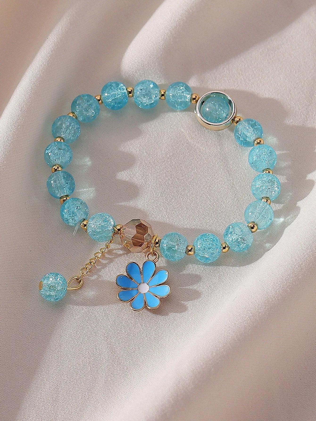 Blue Flower Charm Beaded Bracelet Women Bracelet Stackable Bracelet Crafted