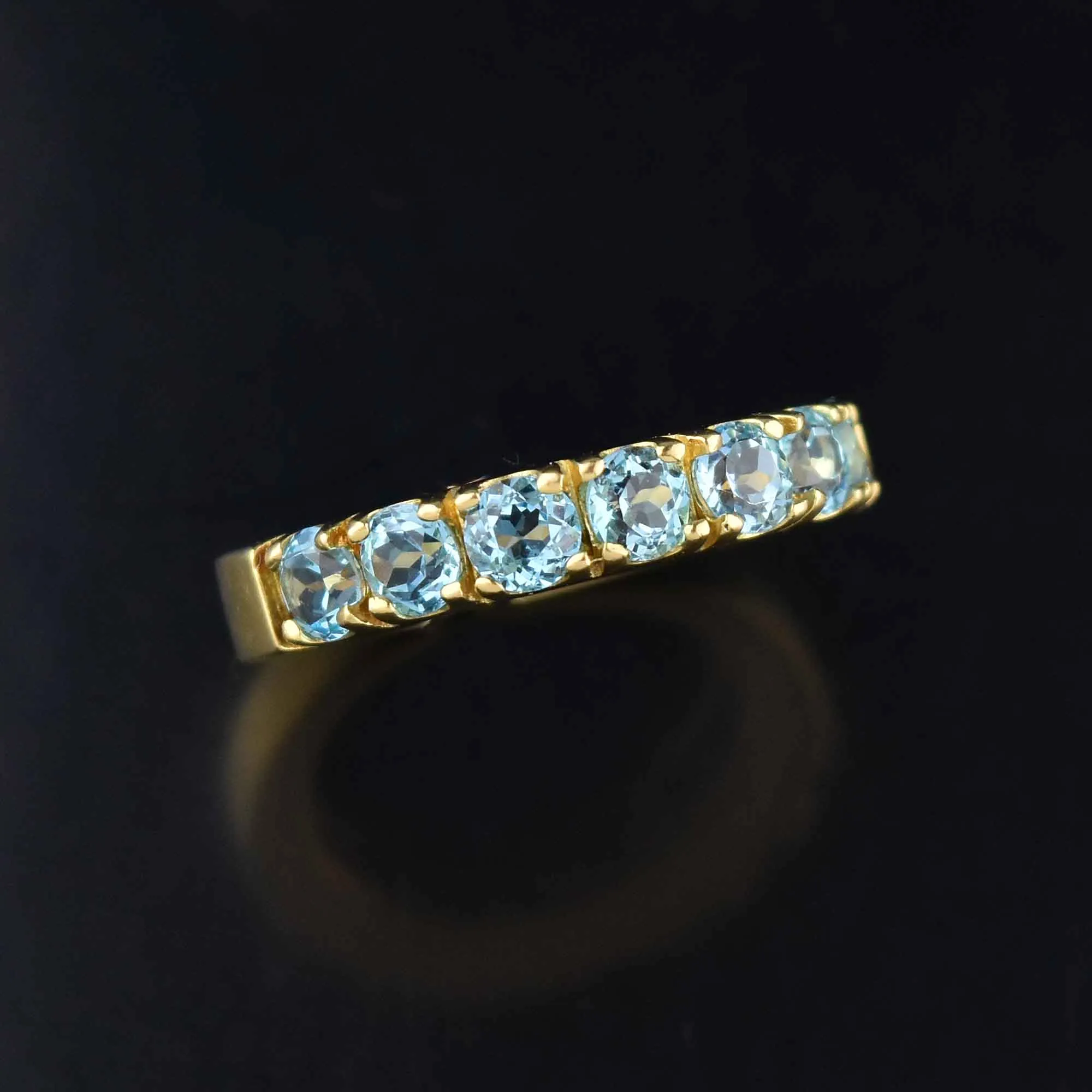 Blue Topaz 18K Gold Dome Half Hoop Ring, Italian Il Geoiello