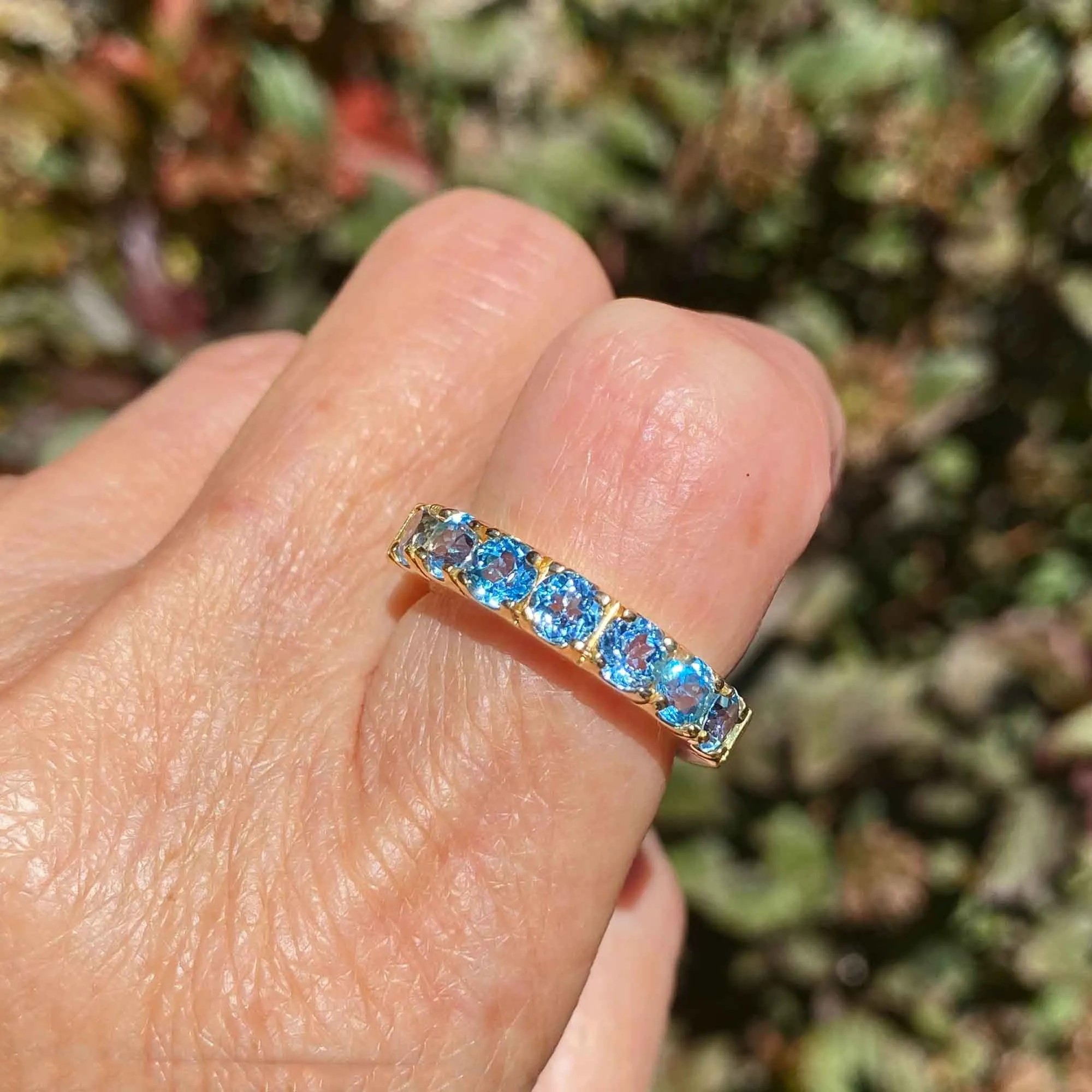 Blue Topaz 18K Gold Dome Half Hoop Ring, Italian Il Geoiello