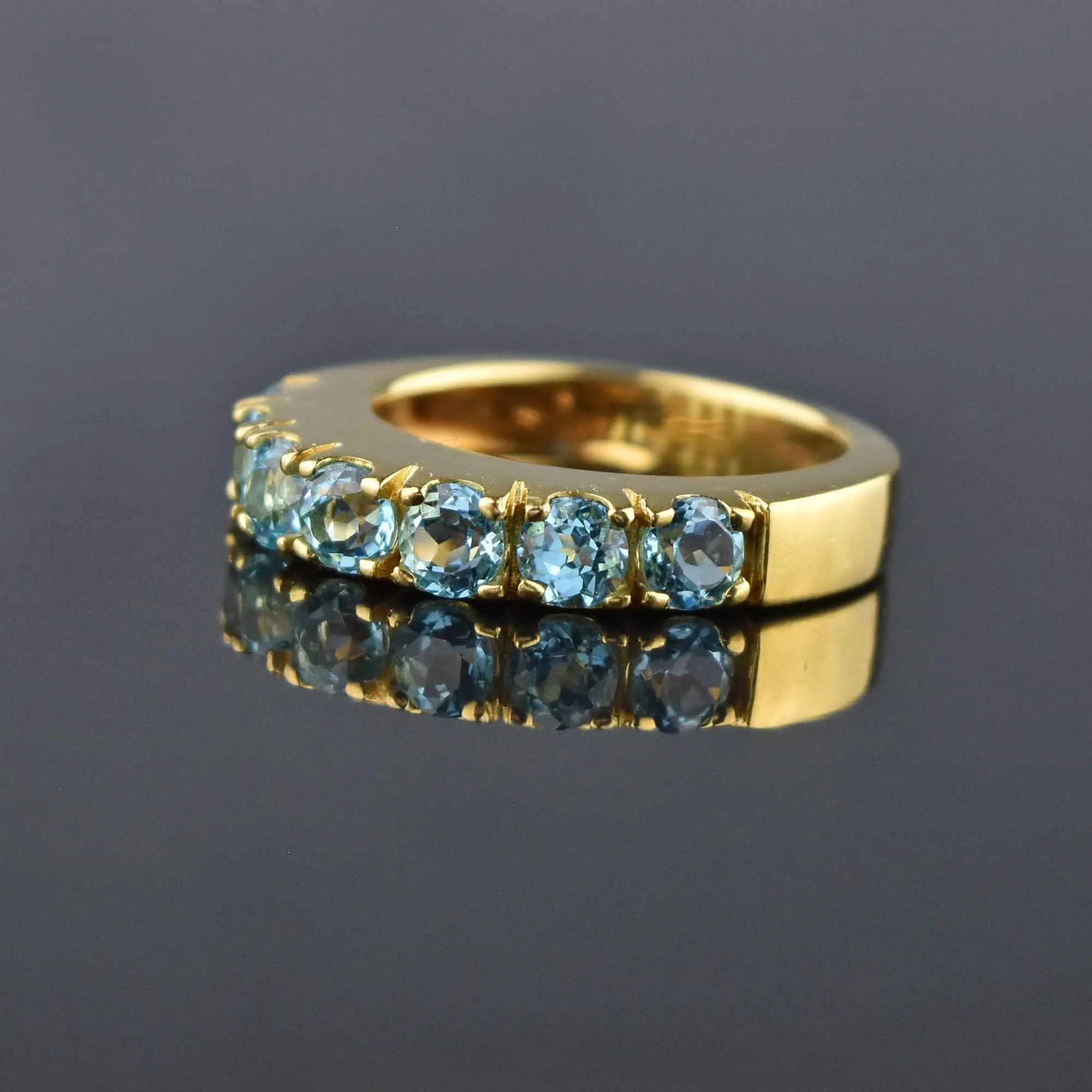 Blue Topaz 18K Gold Dome Half Hoop Ring, Italian Il Geoiello