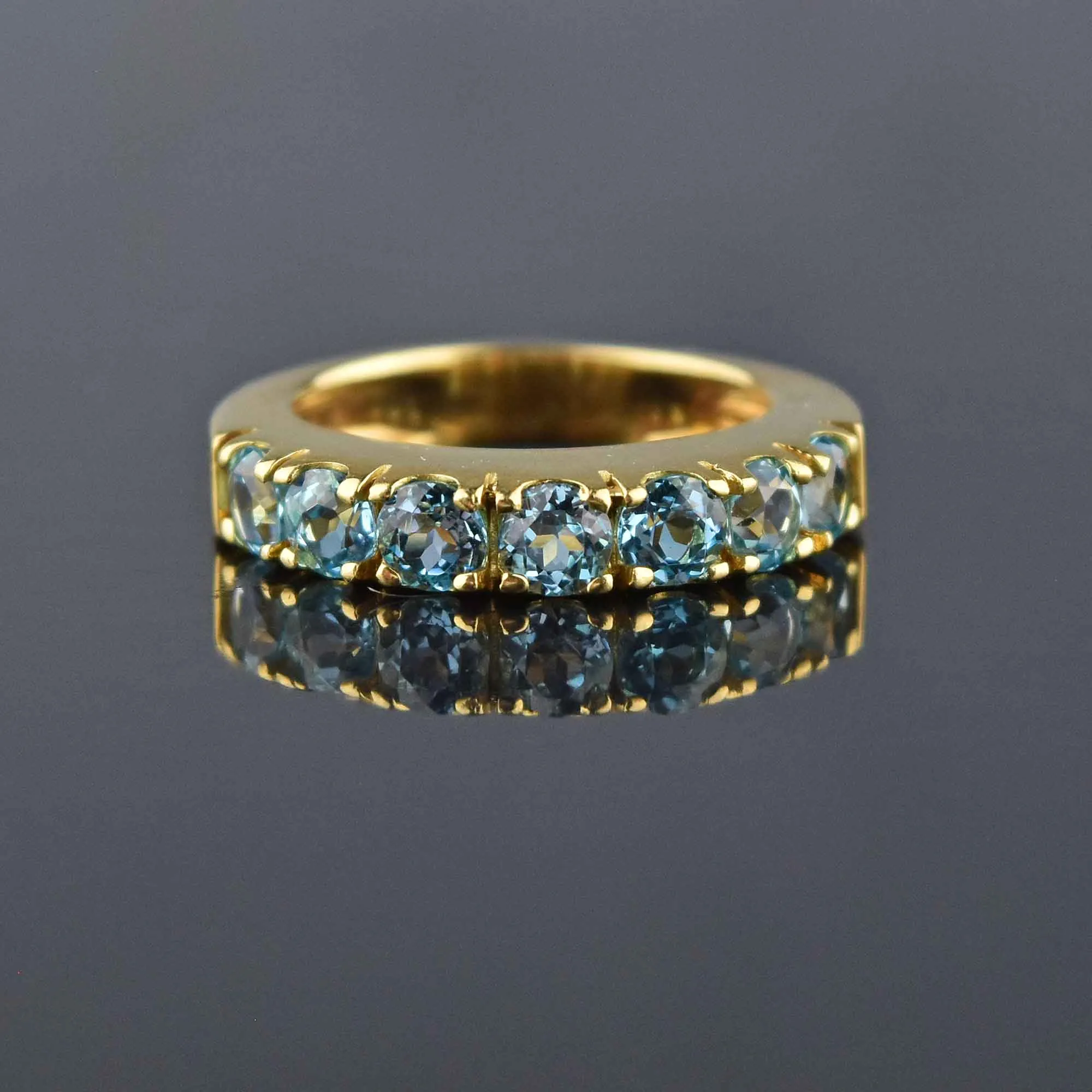 Blue Topaz 18K Gold Dome Half Hoop Ring, Italian Il Geoiello