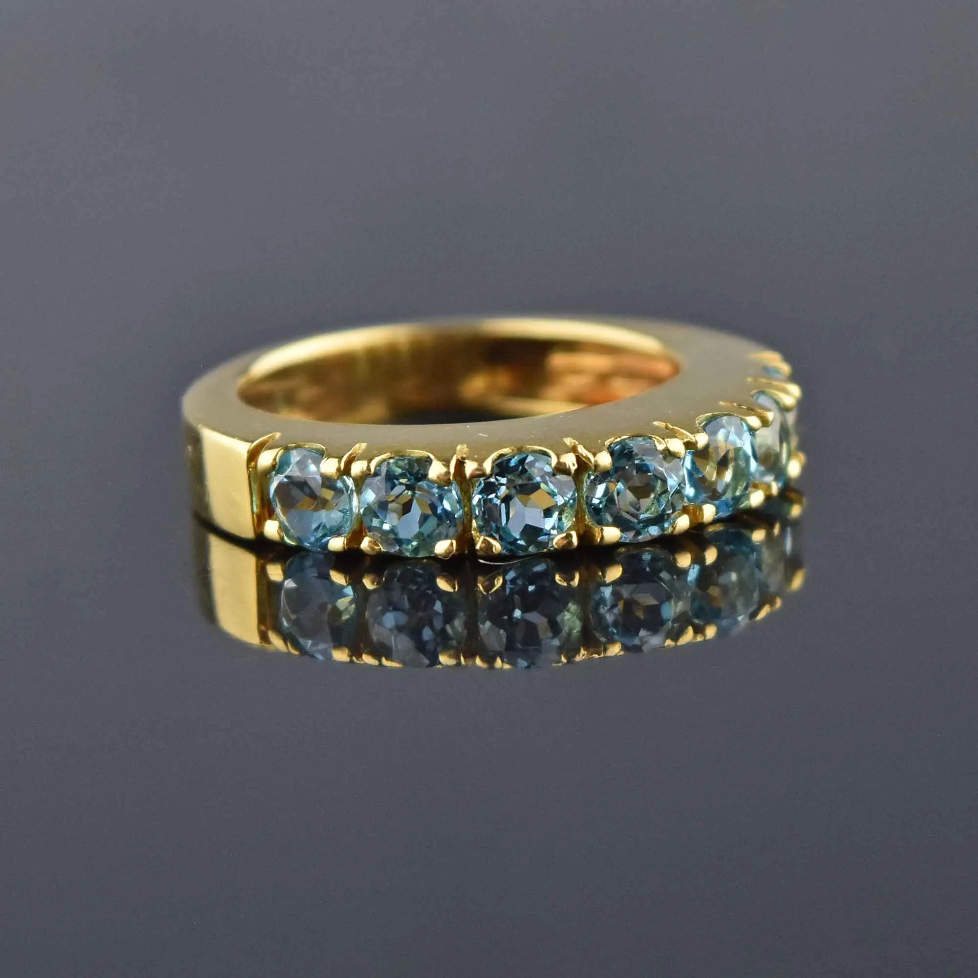 Blue Topaz 18K Gold Dome Half Hoop Ring, Italian Il Geoiello