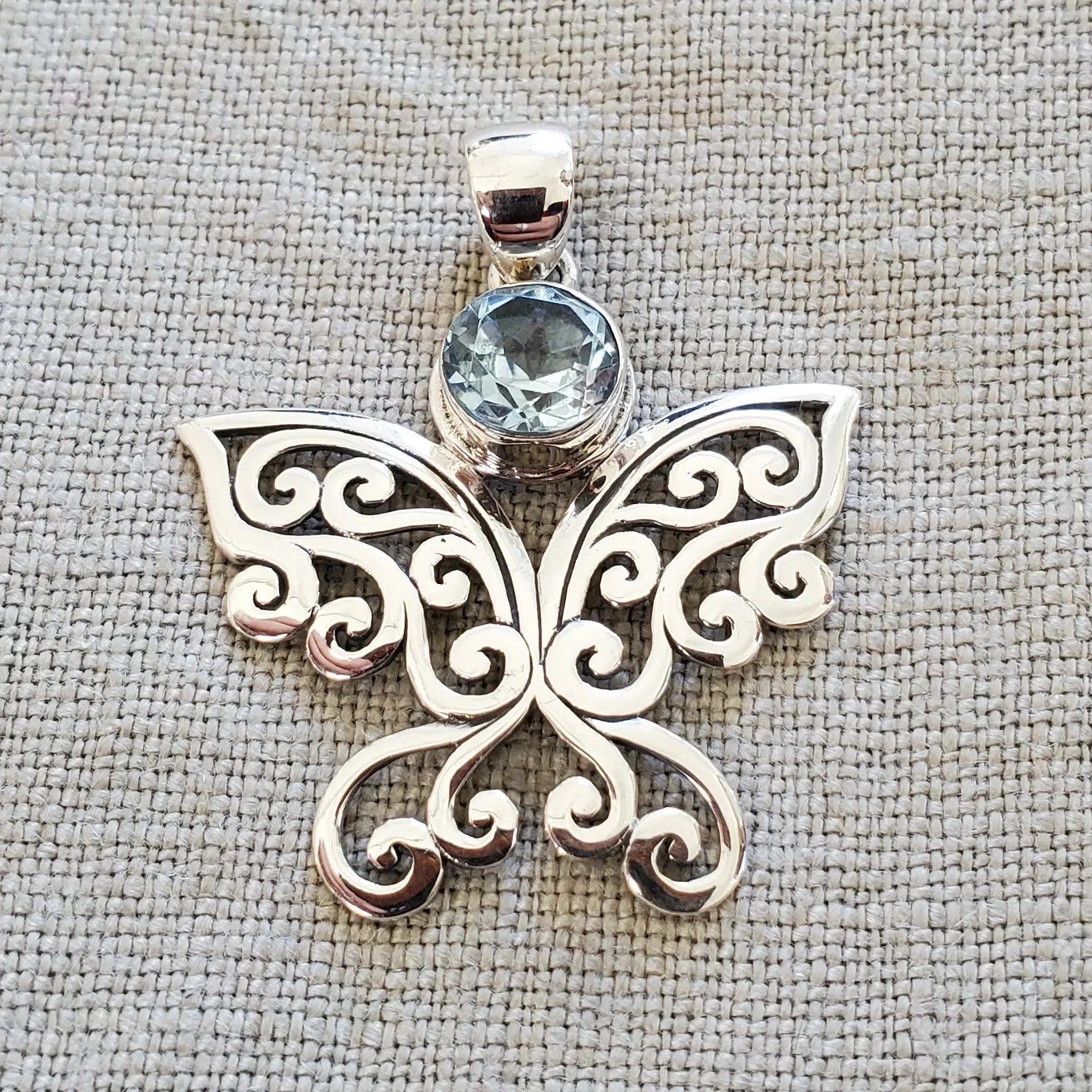 Blue Topaz Butterfly .925 Sterling Silver Pendant from Bali