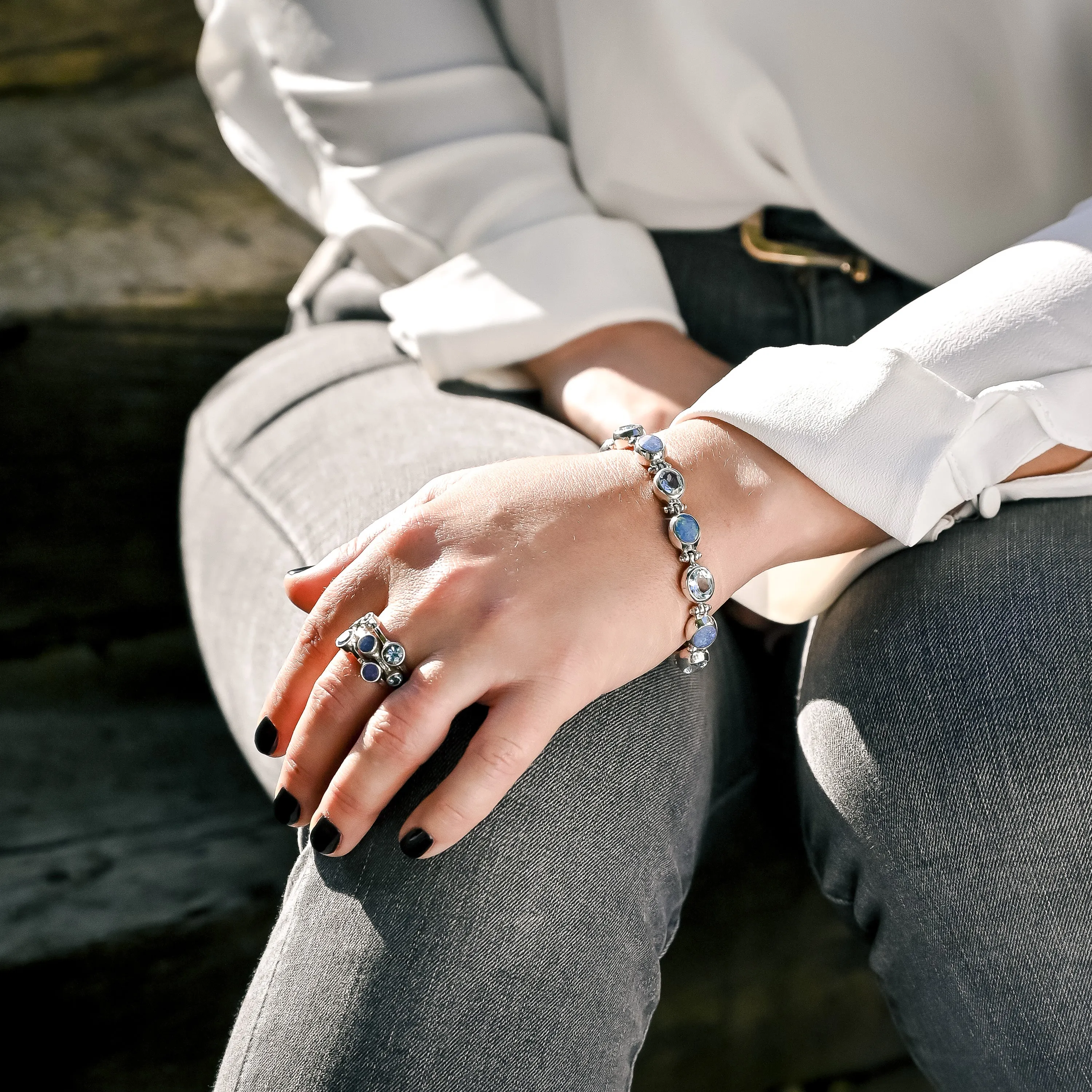 Blue Topaz, Opal and Pearl Multi Stone 925 Sterling Silver Ring