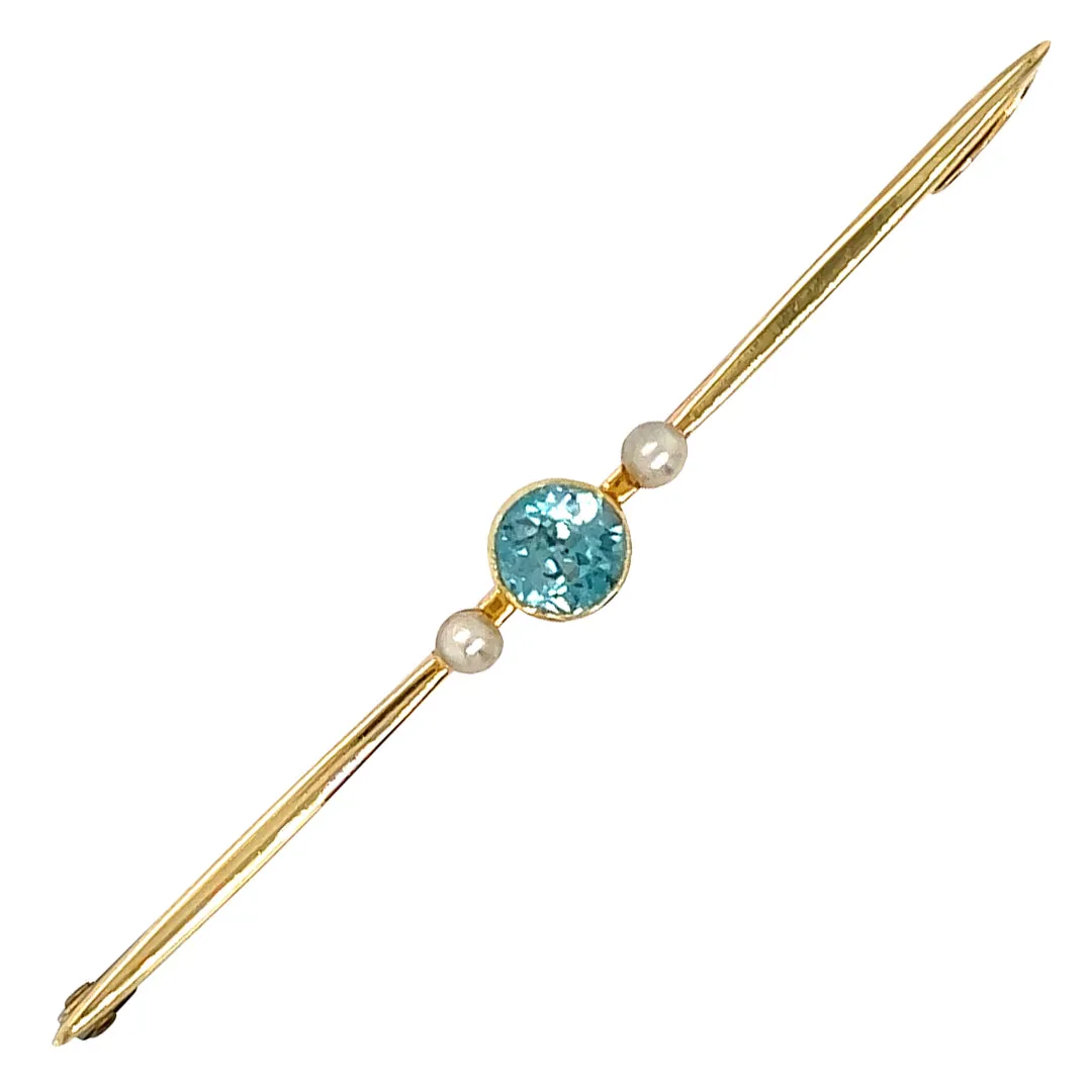 Blue Zircon & Pearl Stock Pin