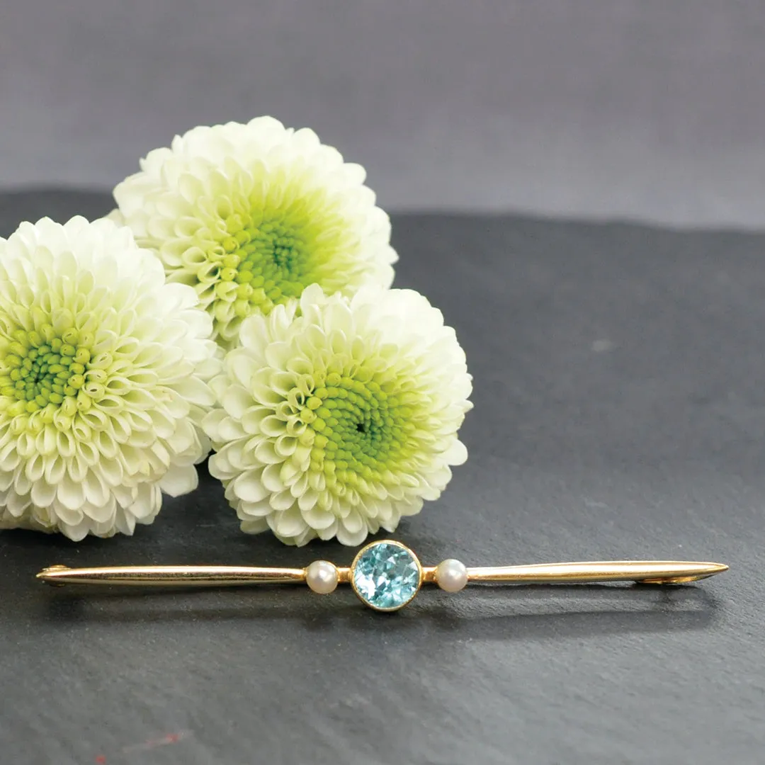 Blue Zircon & Pearl Stock Pin