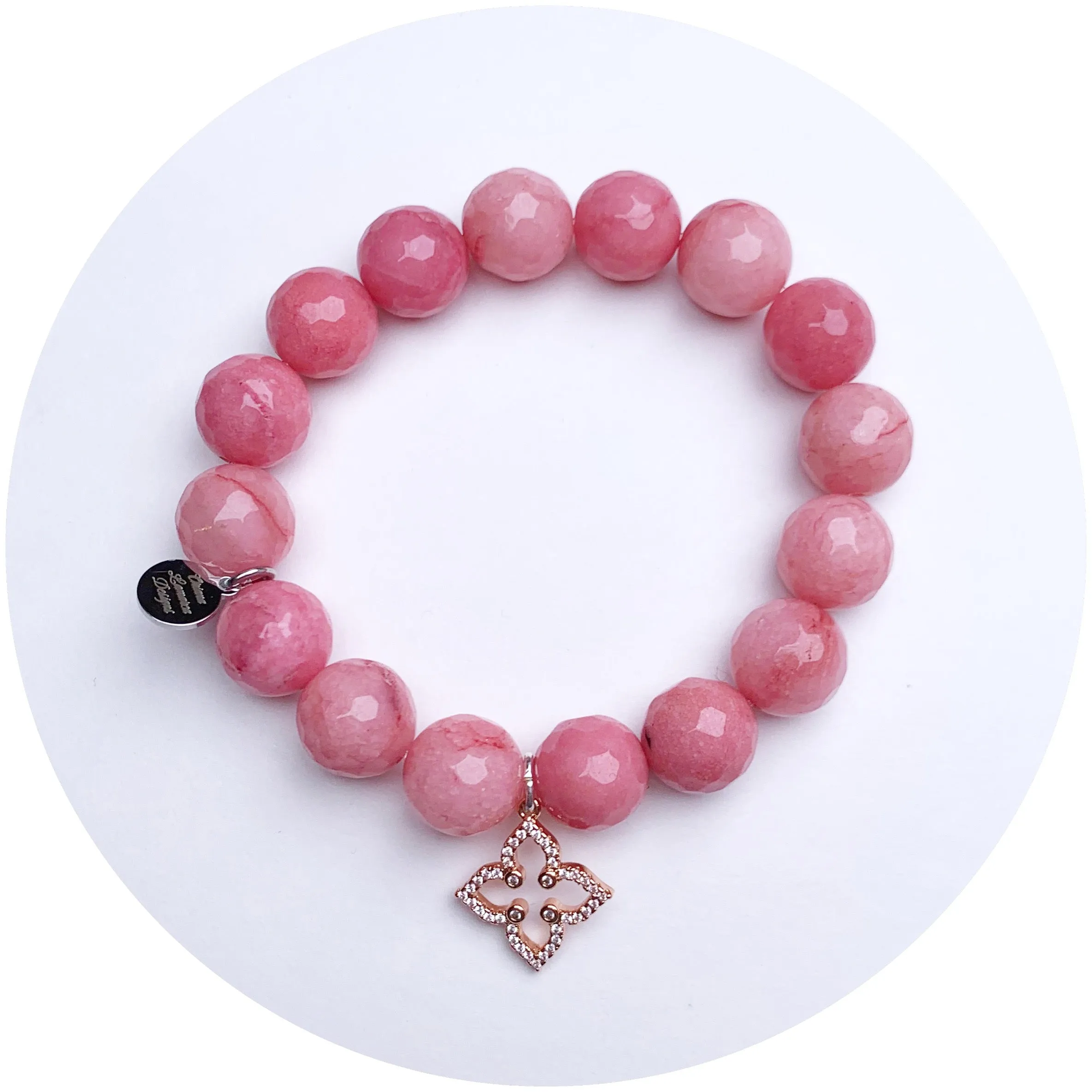 Bubble Gum Pink Jade with Rose Gold Pavè Clover