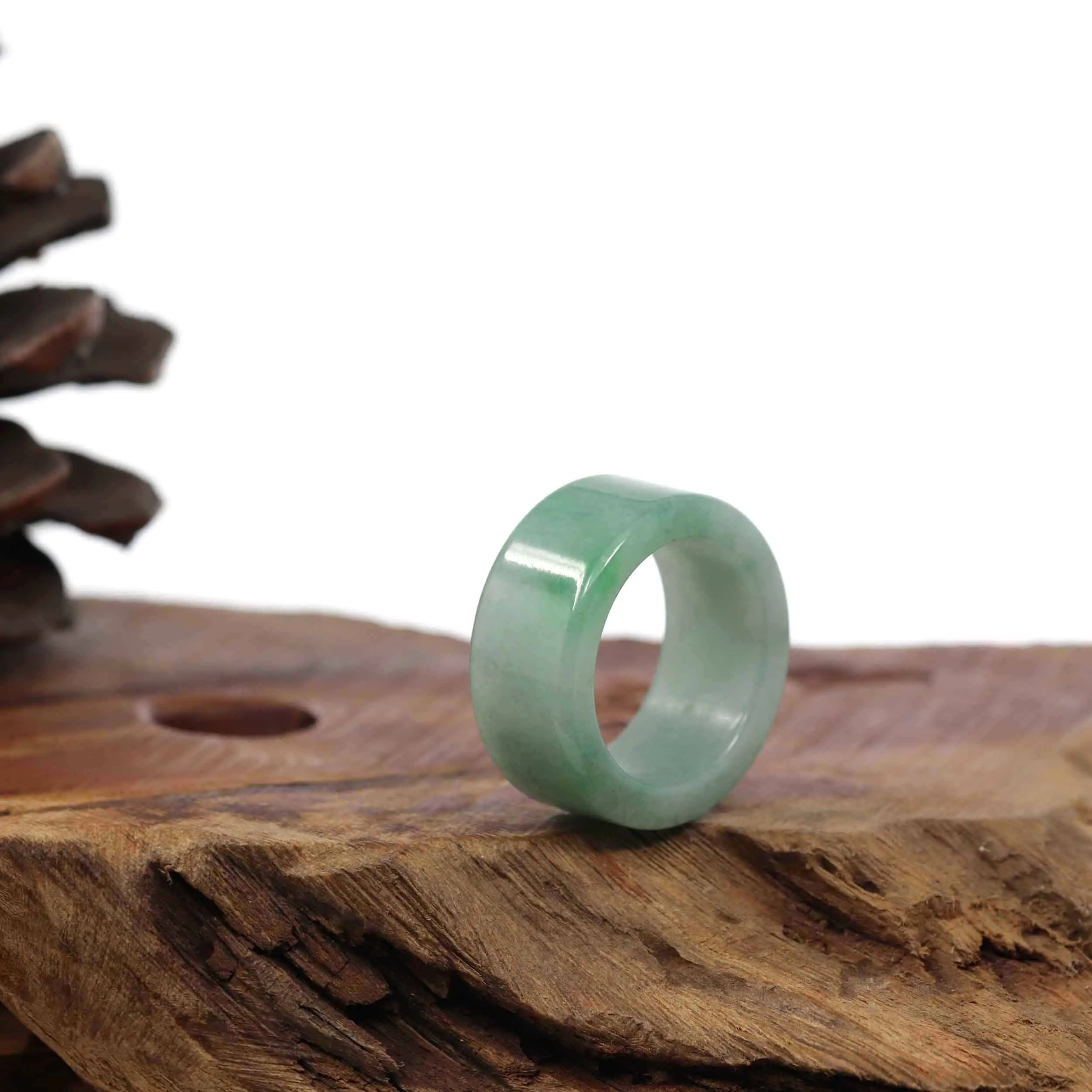 Burmese Green Jadeite Jade Men's Band Ring