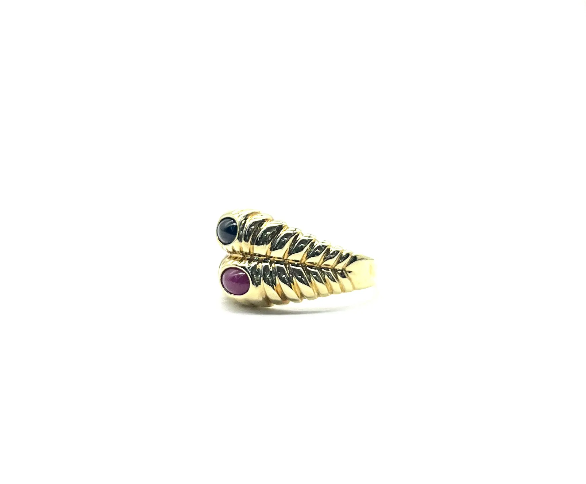 Cabachon Cut Ruby and Sapphire Shrimp Ring