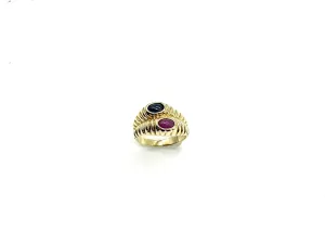 Cabachon Cut Ruby and Sapphire Shrimp Ring