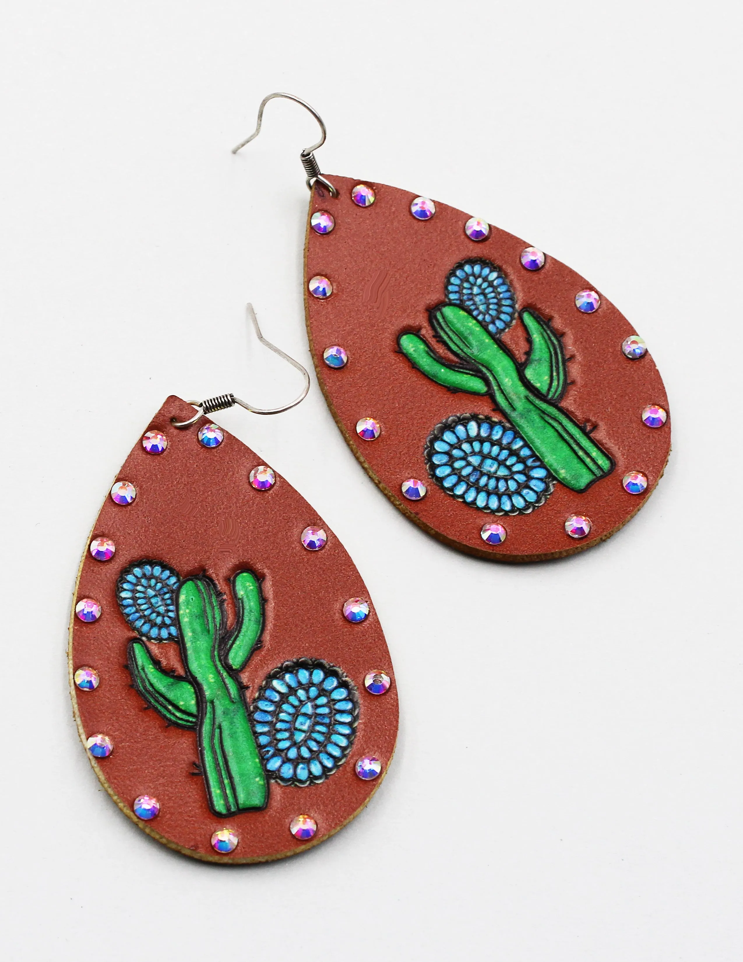 Cactus Stamp Leather Earrings