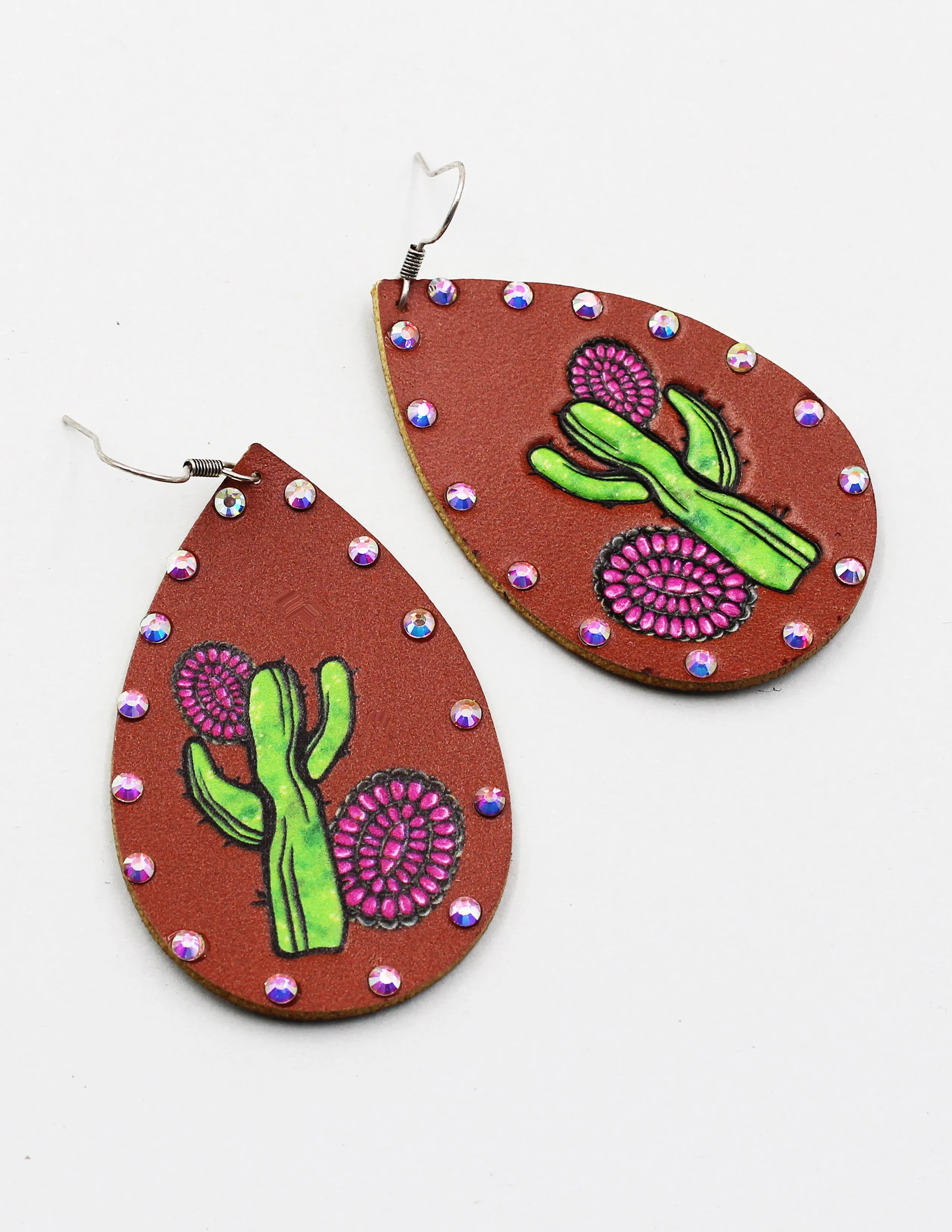 Cactus Stamp Leather Earrings