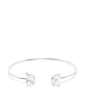 Carlton London Cz Studded Rhodium Plated Floral Cuff Bracelet