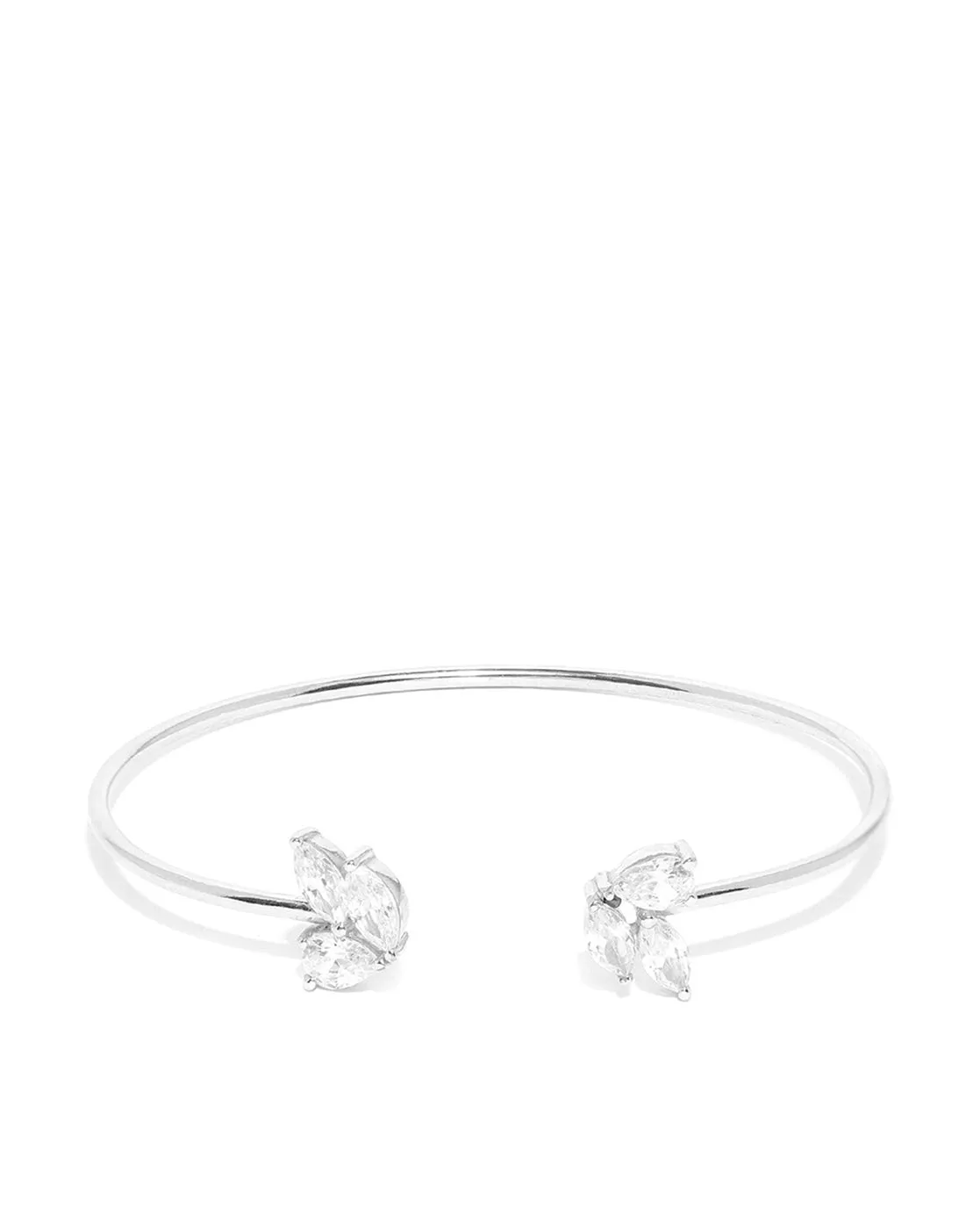 Carlton London Cz Studded Rhodium Plated Floral Cuff Bracelet