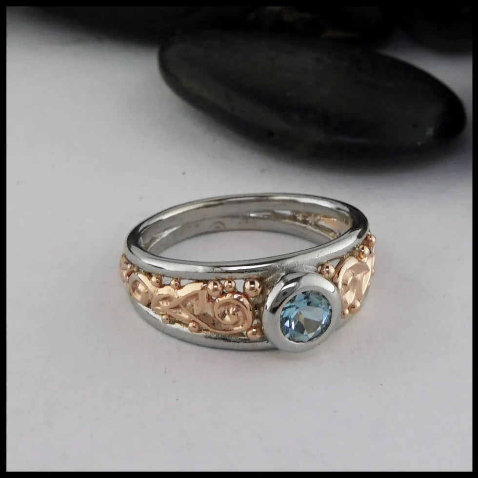 Celtic Knot Frame Ring with Aquamarine