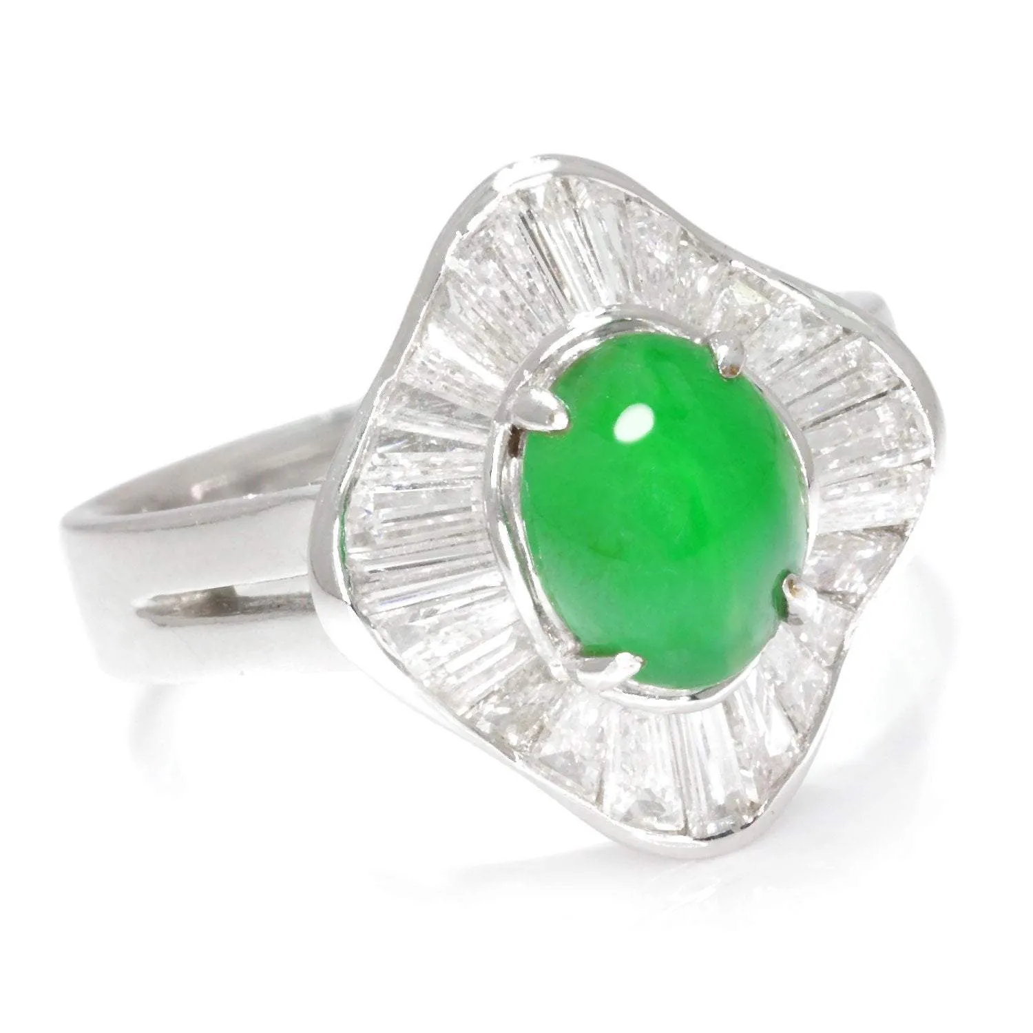 Certified Jade Ballerina Ring with Diamonds 18K White Gold