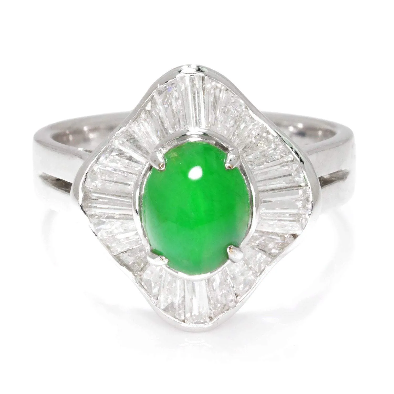 Certified Jade Ballerina Ring with Diamonds 18K White Gold