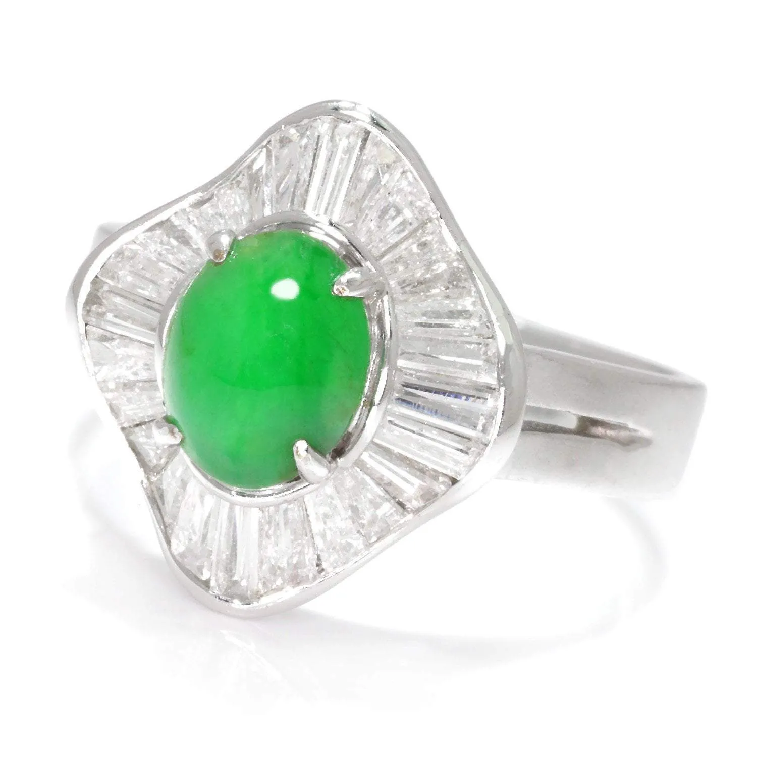 Certified Jade Ballerina Ring with Diamonds 18K White Gold