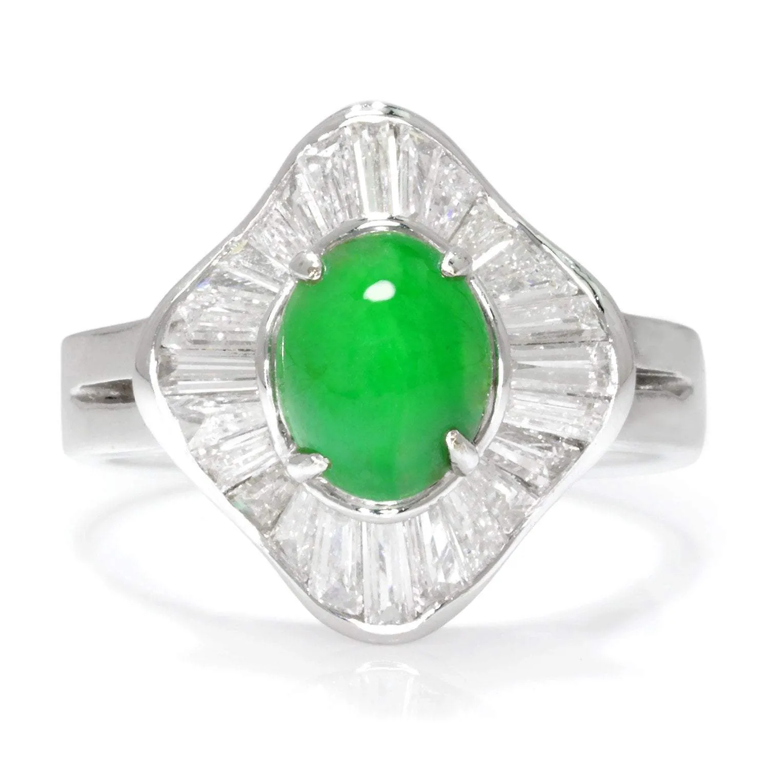 Certified Jade Ballerina Ring with Diamonds 18K White Gold