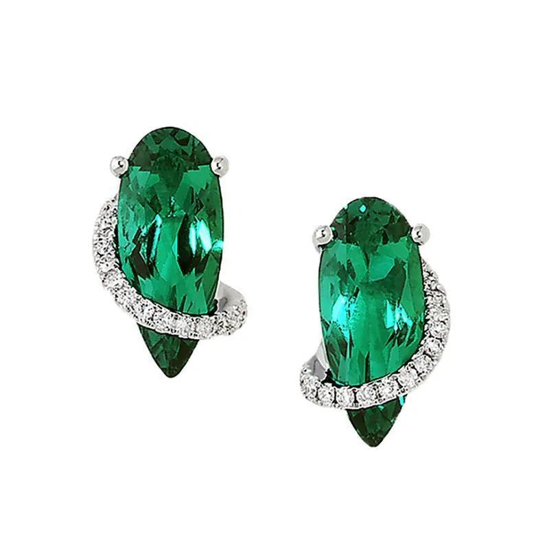 CHATHAM LAB GROWN EMERALD AND DIAMOND SWIRL EARRINGS