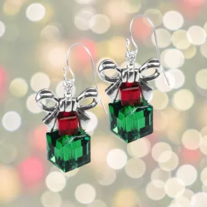 Christmas Present Earrings in Emerald (Ready to Wear)