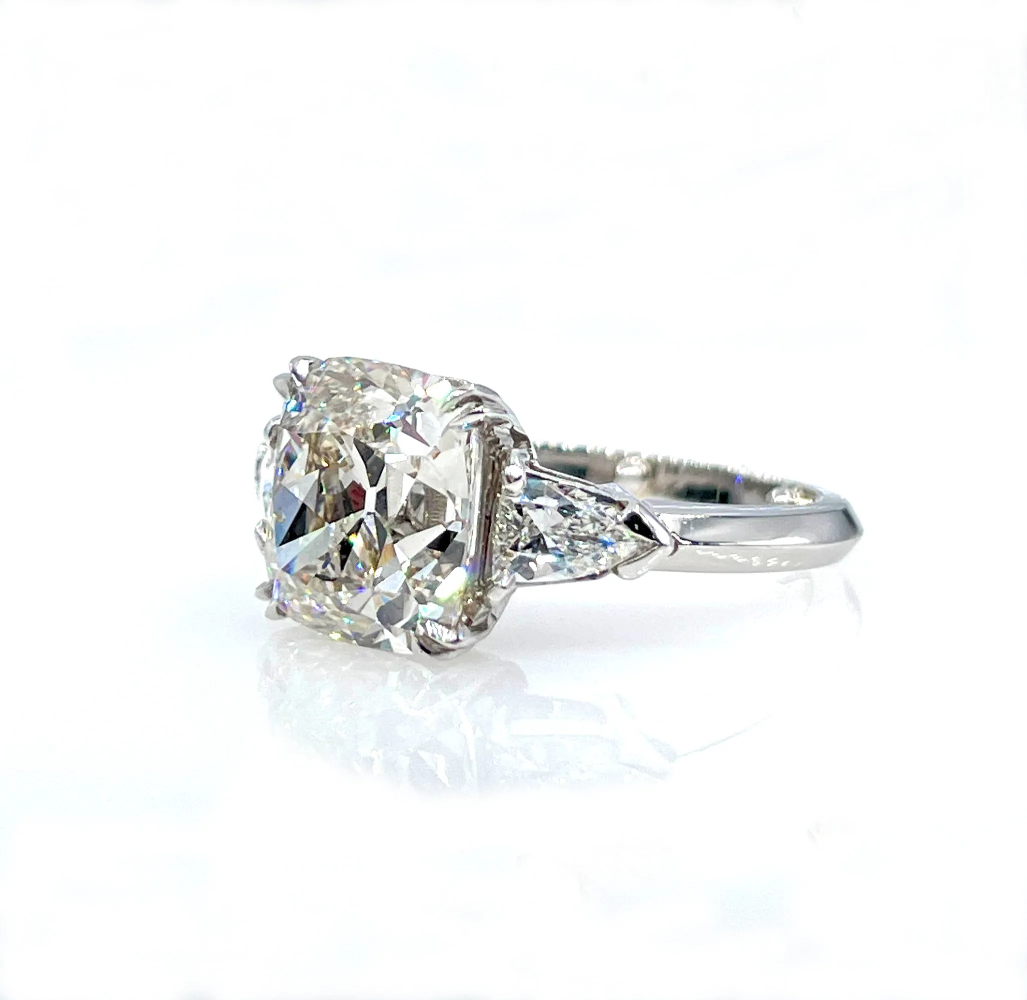 Classic GIA 5.01ct Natural CUSHION Diamond Engagement 3 Stone Platinum Vintage Estate Ring