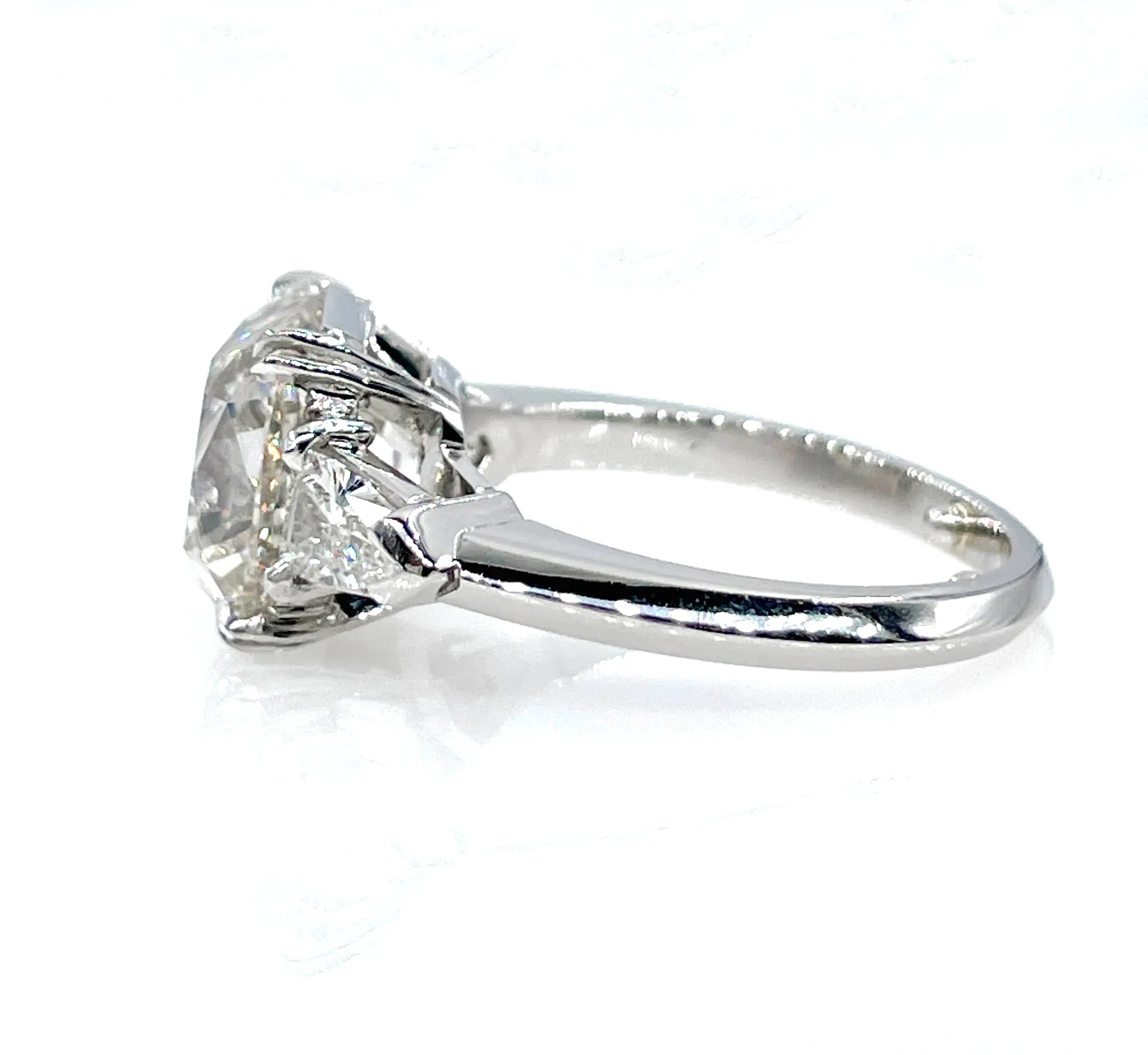 Classic GIA 5.01ct Natural CUSHION Diamond Engagement 3 Stone Platinum Vintage Estate Ring