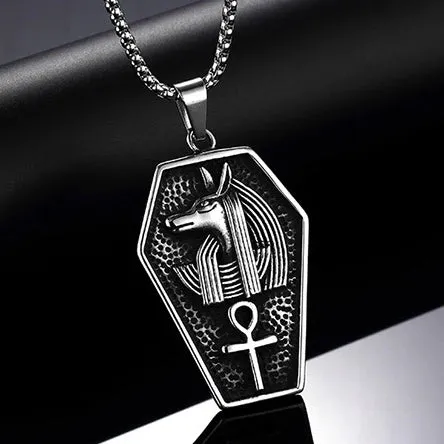 Classy Men Silver Egyptian Anubis Ankh Pendant Necklace