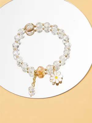 Clear Flower Decor Crystal Beaded Bracelet Bead-string Bracelet Jewelry