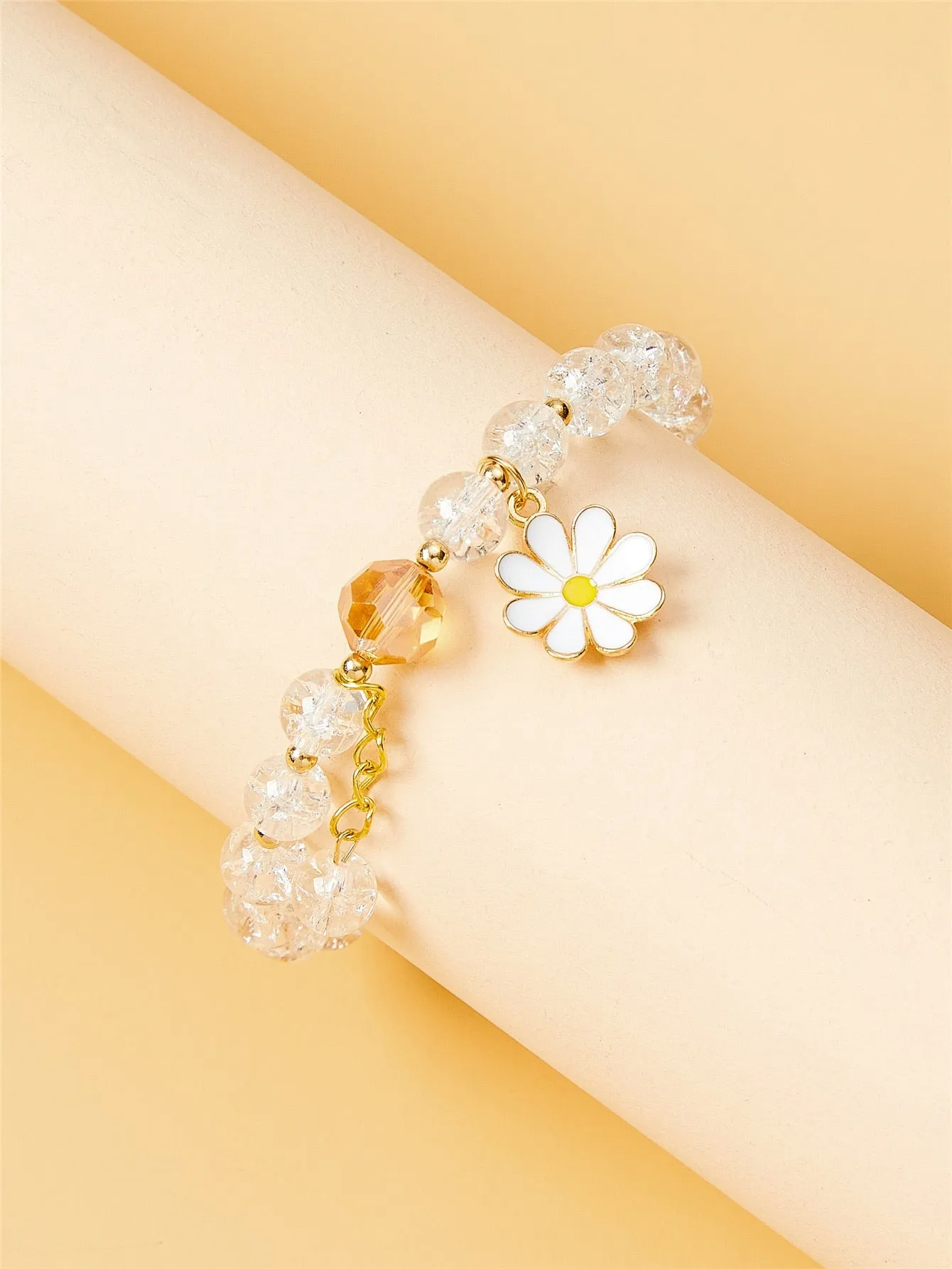 Clear Flower Decor Crystal Beaded Bracelet Bead-string Bracelet Jewelry