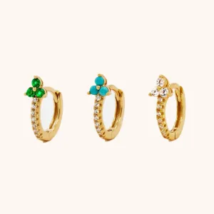 Clover Flower CZ Hoops, White Stone, Emerald, Turquoise, Gold, Silver SHEMISLI - SH331, SH211, SH207