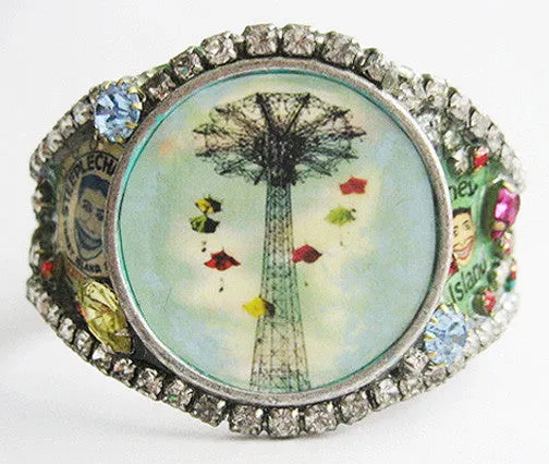 Coney Island NY Rhinestone Jeweled Wide Cuff Bracelet