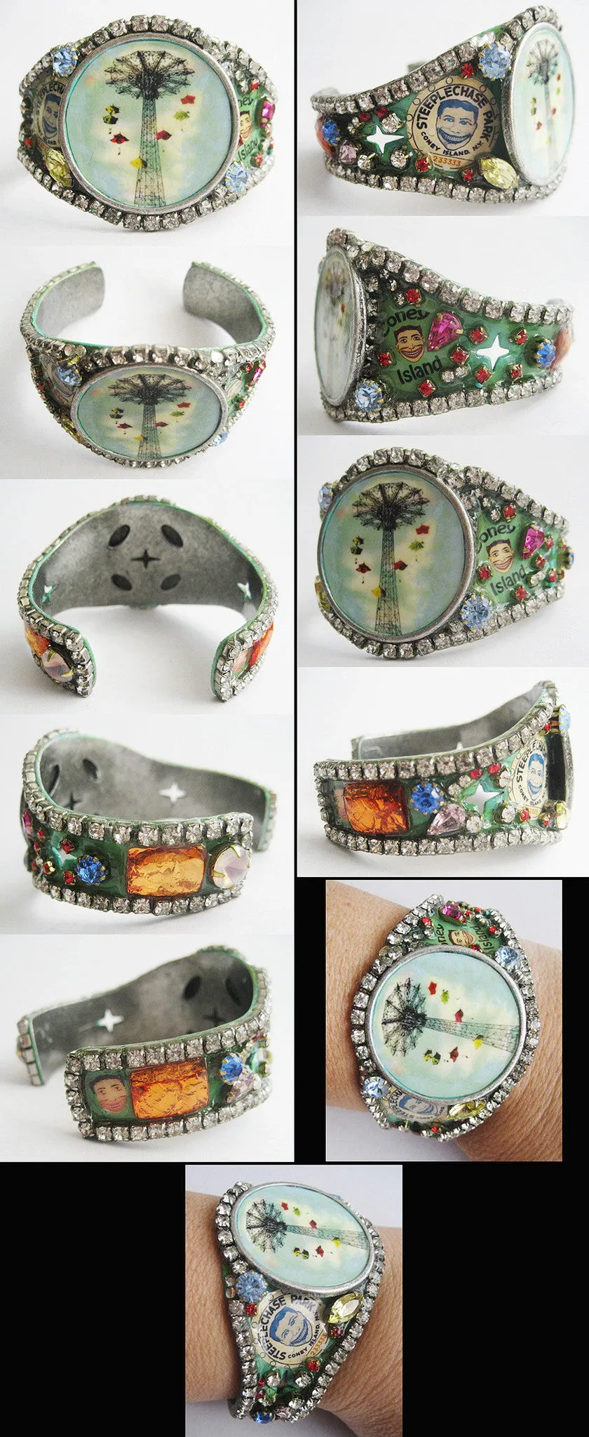 Coney Island NY Rhinestone Jeweled Wide Cuff Bracelet