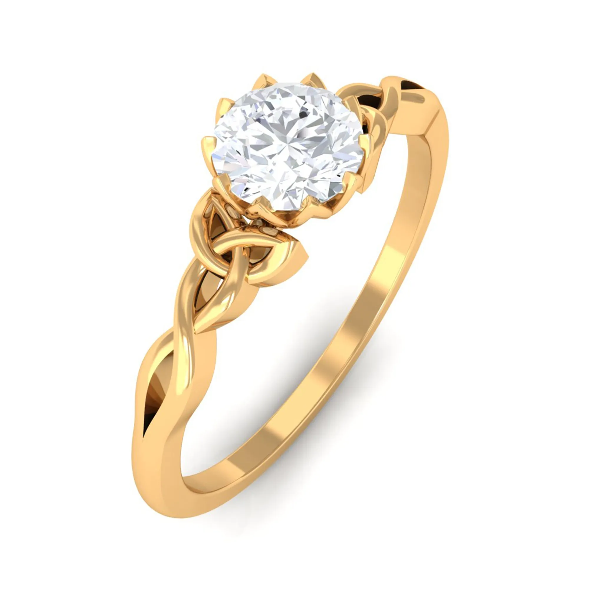 Cubic Zirconia Solitaire Celtic Knot Ring in Floral Setting