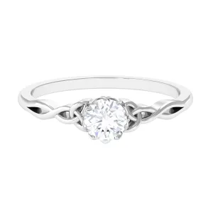 Cubic Zirconia Solitaire Celtic Knot Ring in Floral Setting