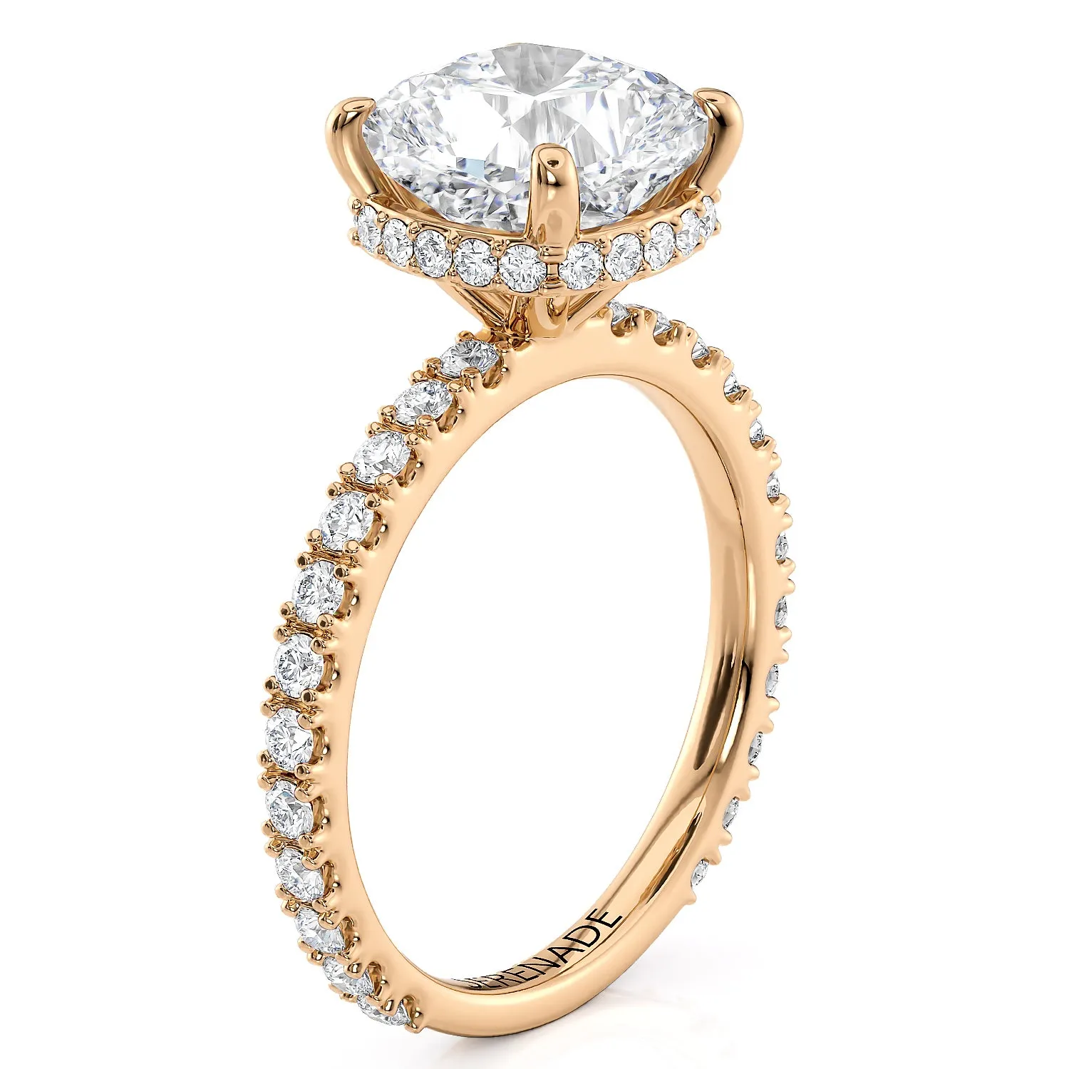 Cushion Cut Hidden Halo Engagement Ring - Grace