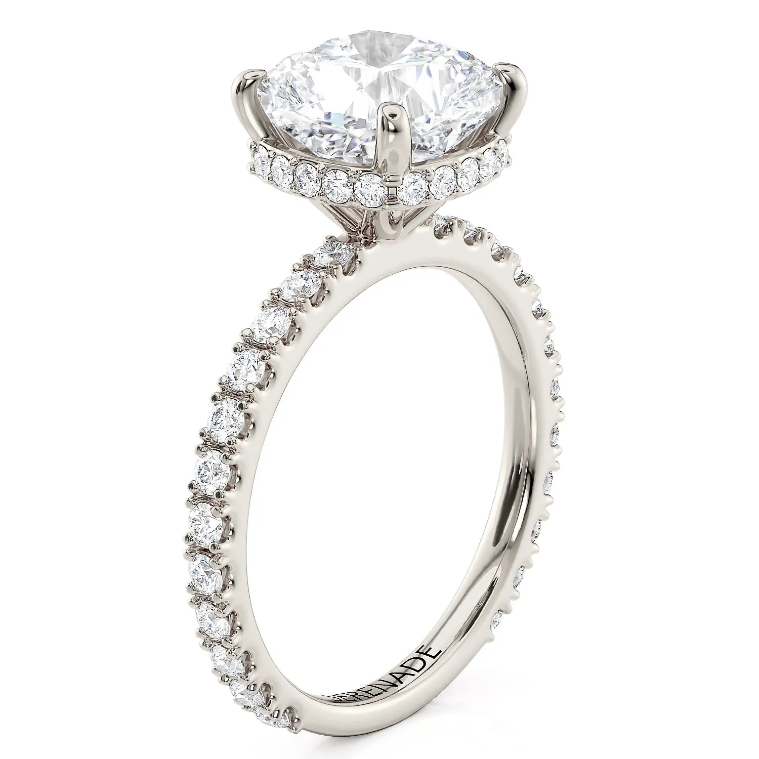 Cushion Cut Hidden Halo Engagement Ring - Grace