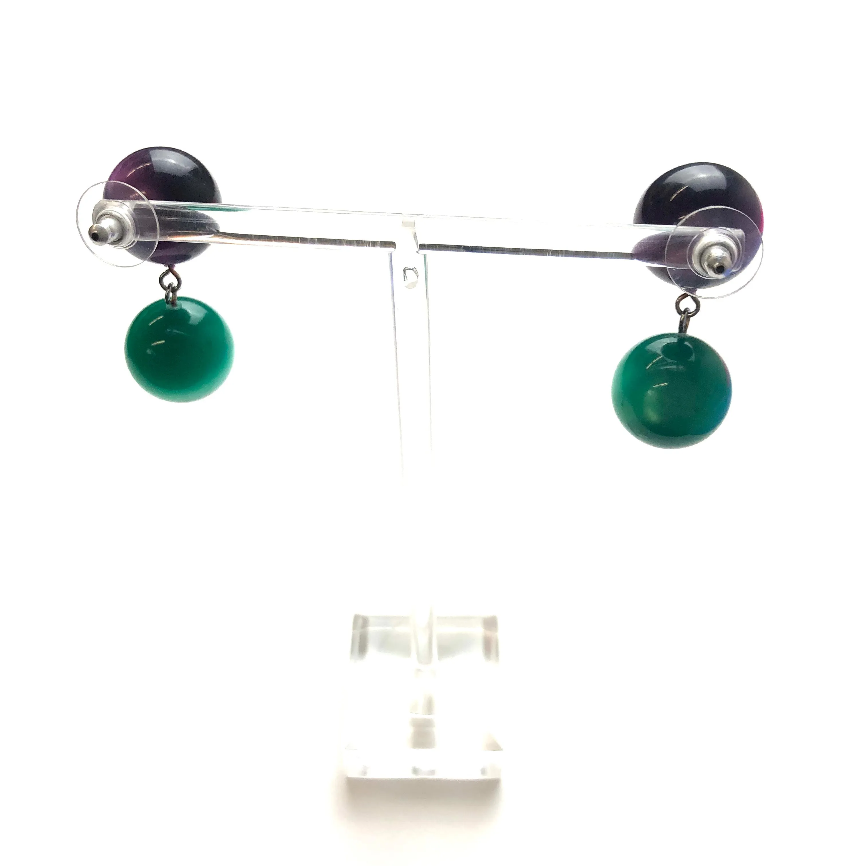 Deep Purple and Emerald Moonglow Lollipop Drop Earrings