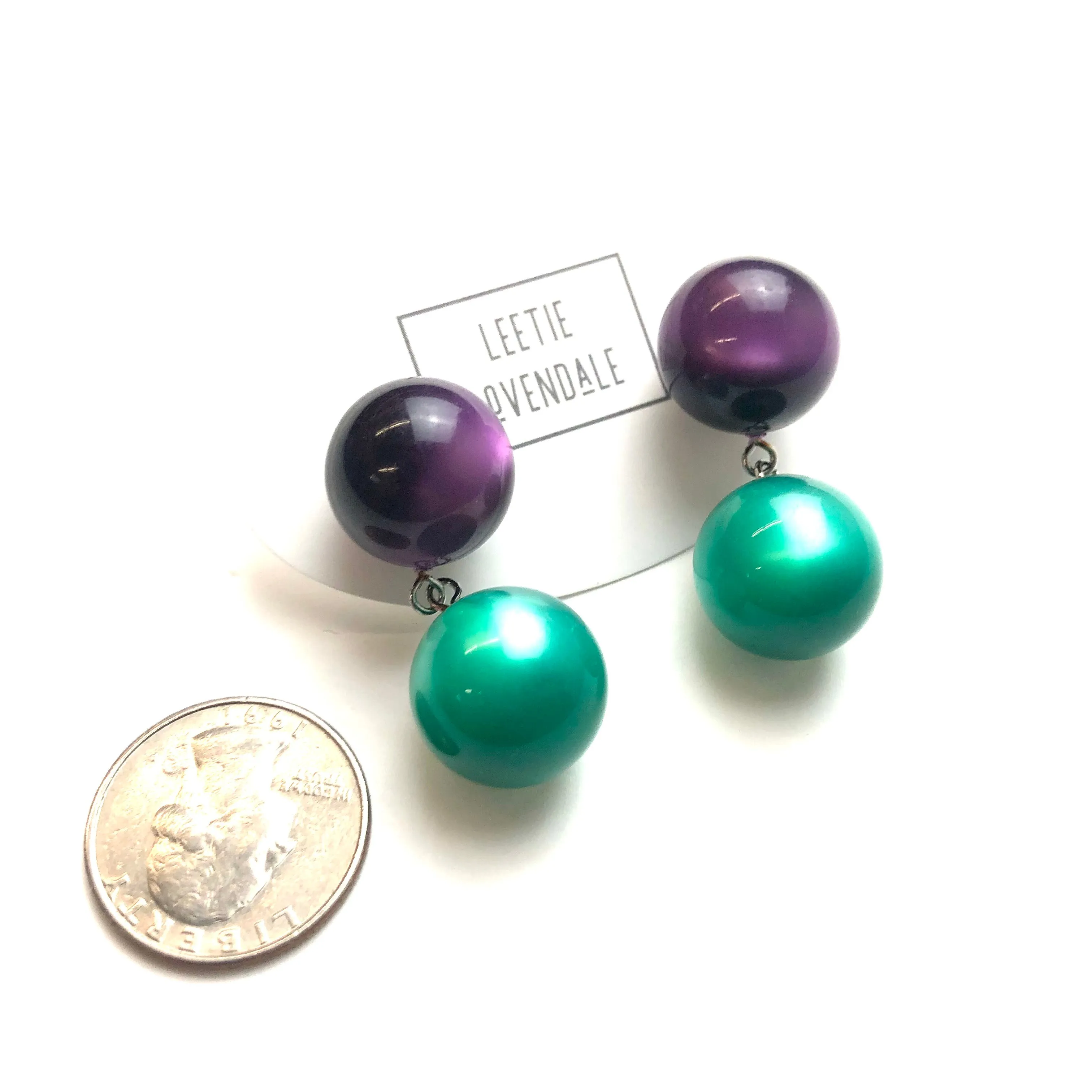 Deep Purple and Emerald Moonglow Lollipop Drop Earrings