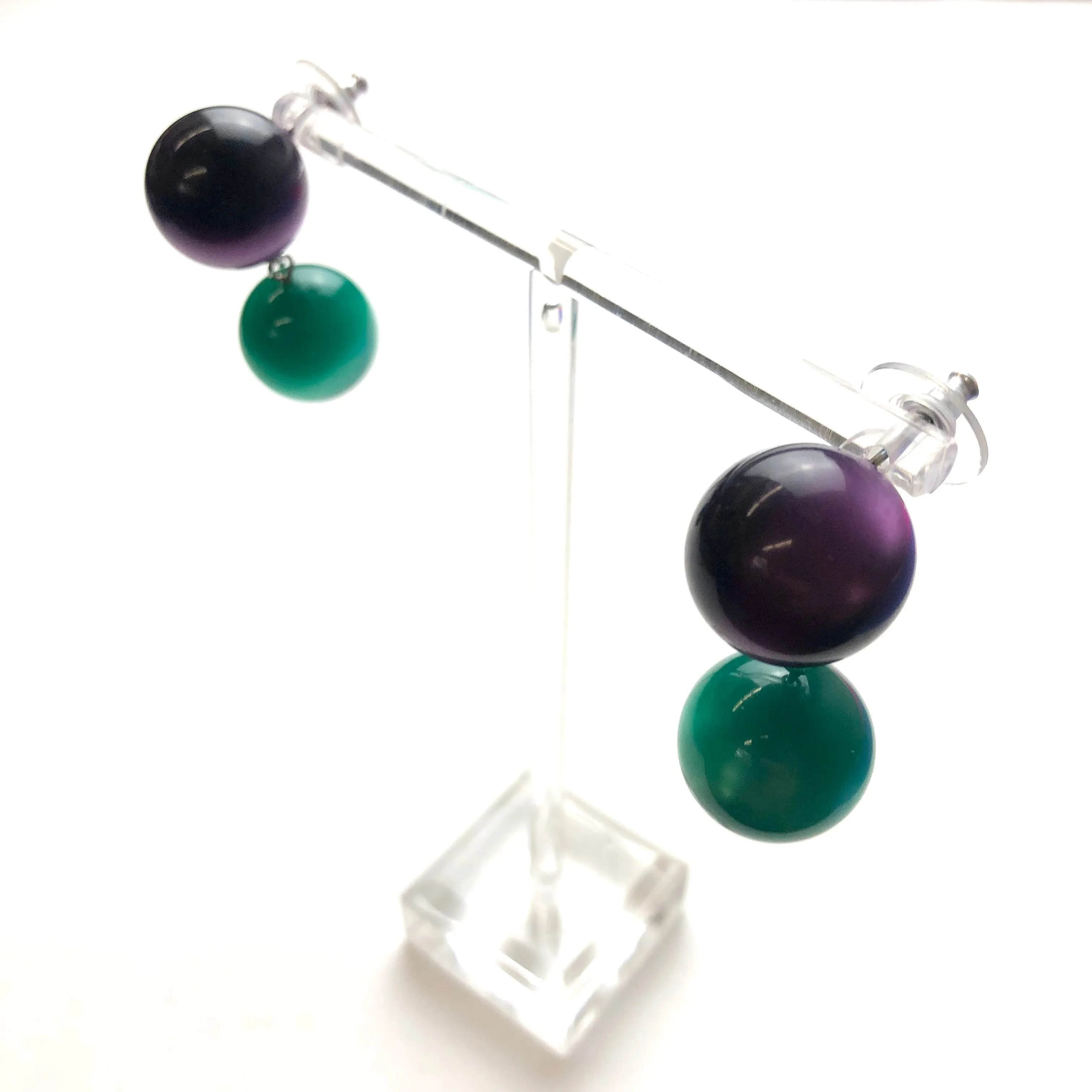 Deep Purple and Emerald Moonglow Lollipop Drop Earrings