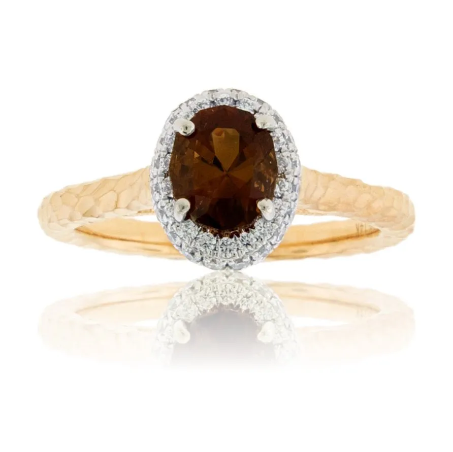 Desert Flame Topaz and Diamond Halo Ring