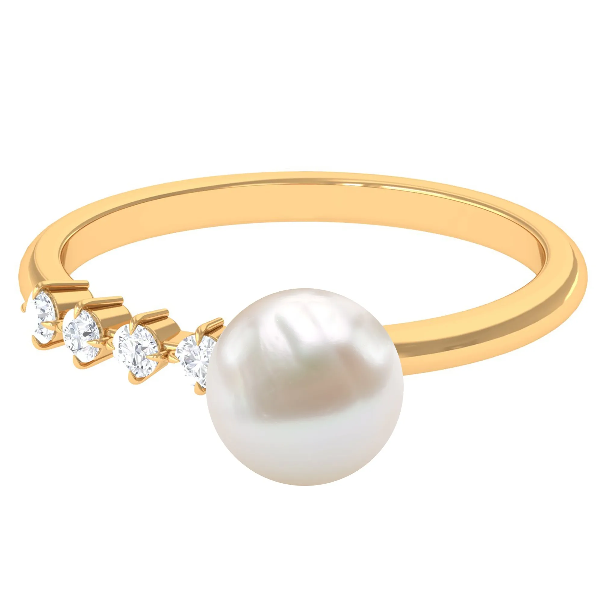 Designer Freshwater Pearl Solitaire Ring with Diamond