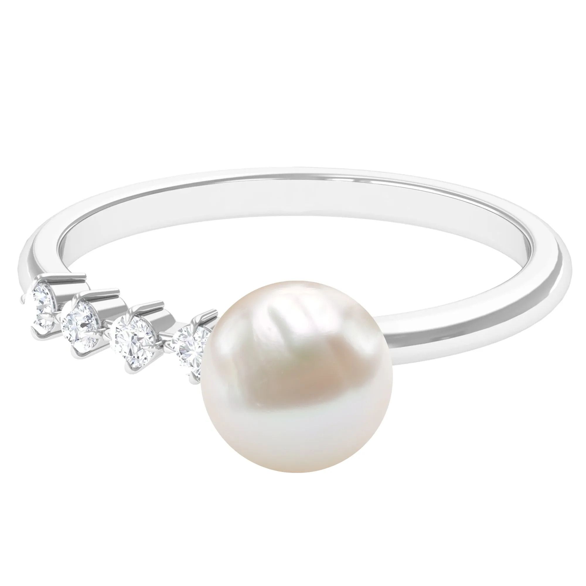 Designer Freshwater Pearl Solitaire Ring with Diamond