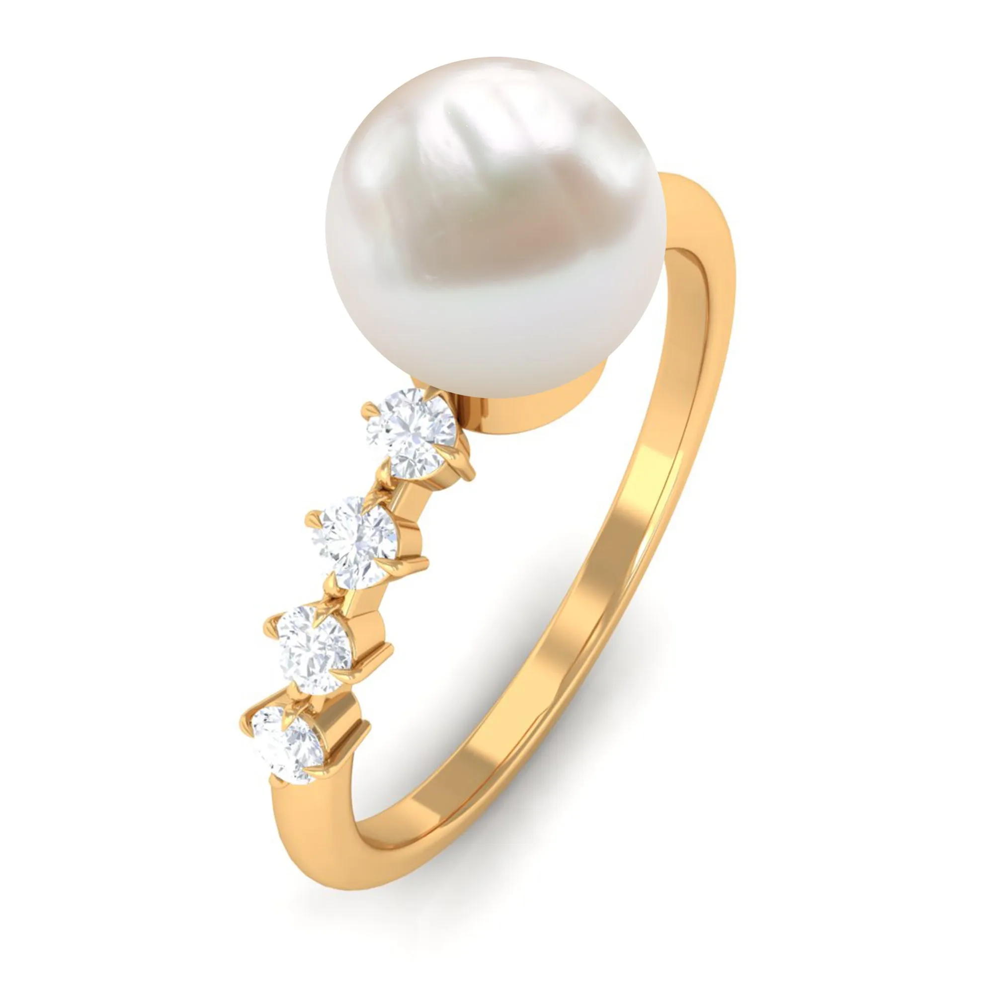 Designer Freshwater Pearl Solitaire Ring with Diamond