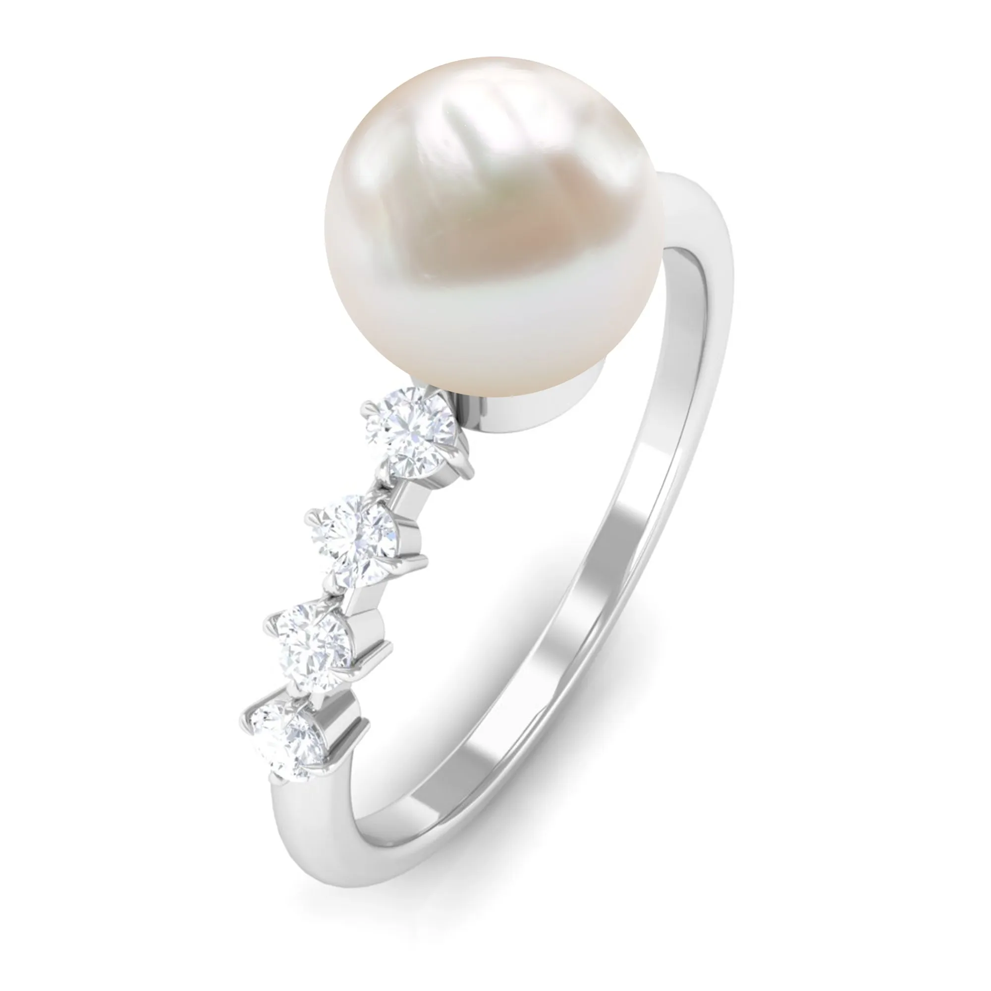 Designer Freshwater Pearl Solitaire Ring with Diamond