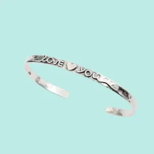 Designer sterling silver bangle cuff bracelet "I love you"