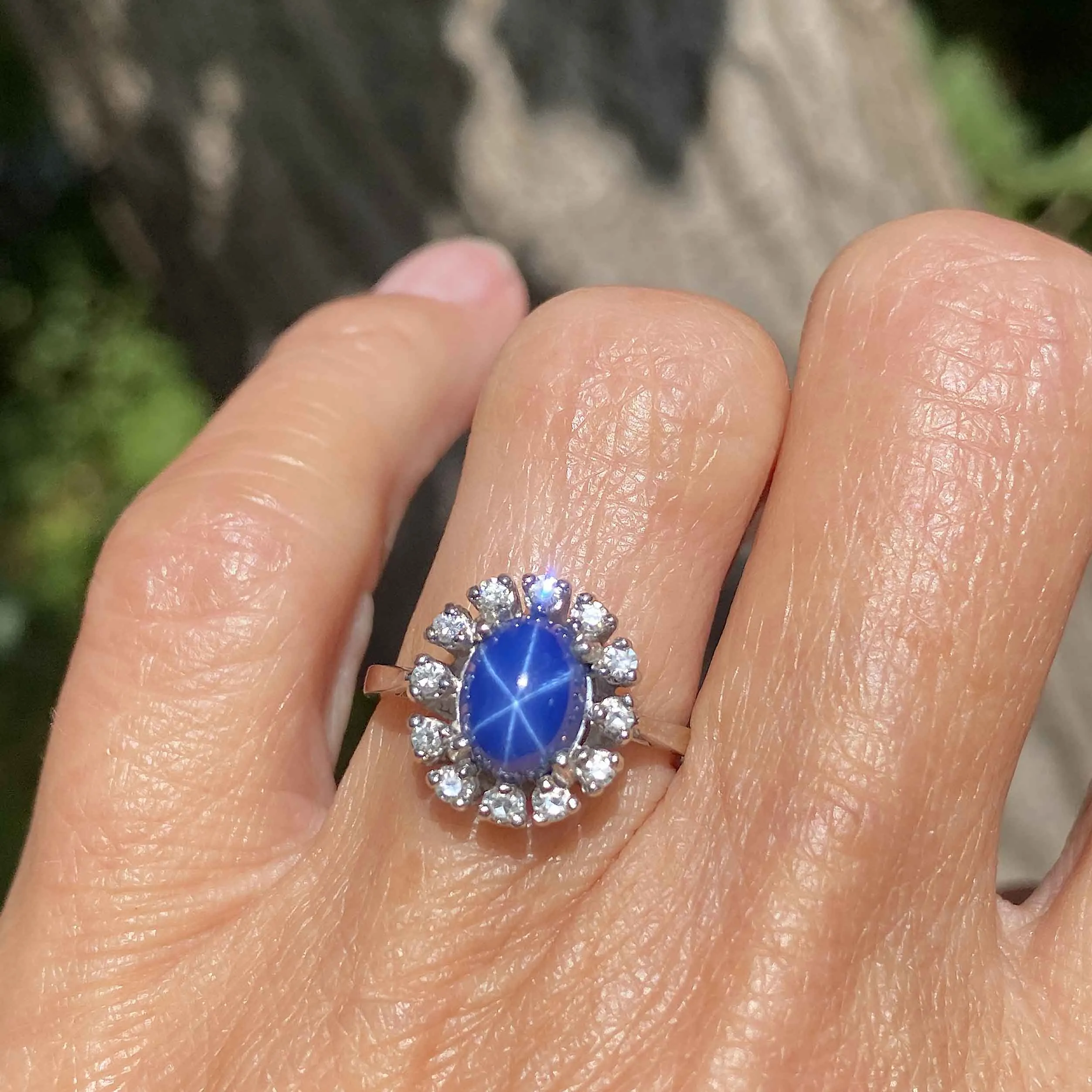 Diamond Halo Cornflower Blue Star Sapphire Ring