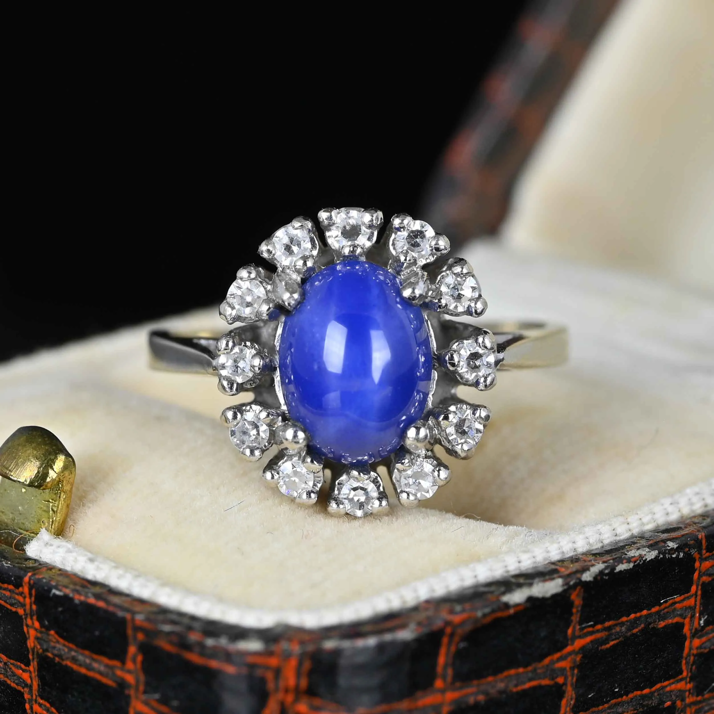 Diamond Halo Cornflower Blue Star Sapphire Ring