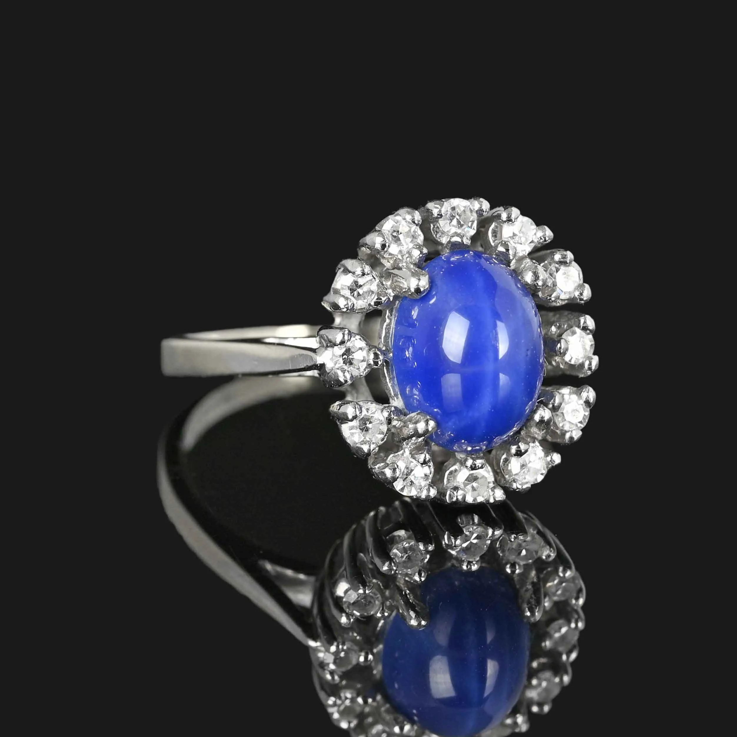 Diamond Halo Cornflower Blue Star Sapphire Ring